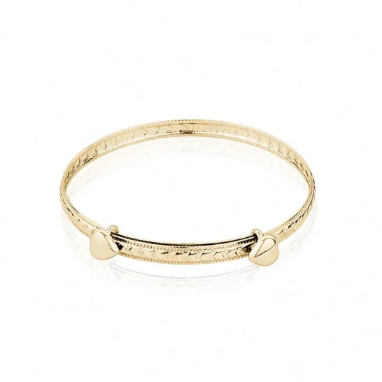 10K Yellow Gold (4mm) Adjustable Baby Heart Bangle