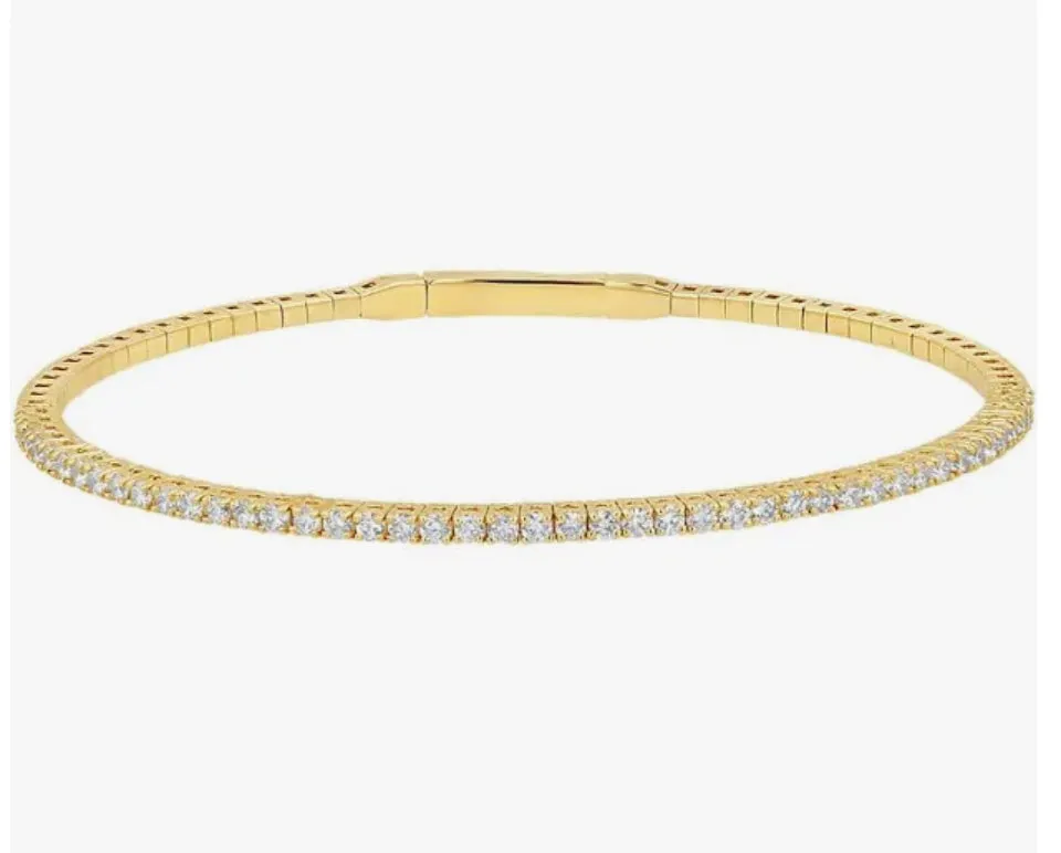 14k Yellow Small Gold Diamond Flexible Bangle