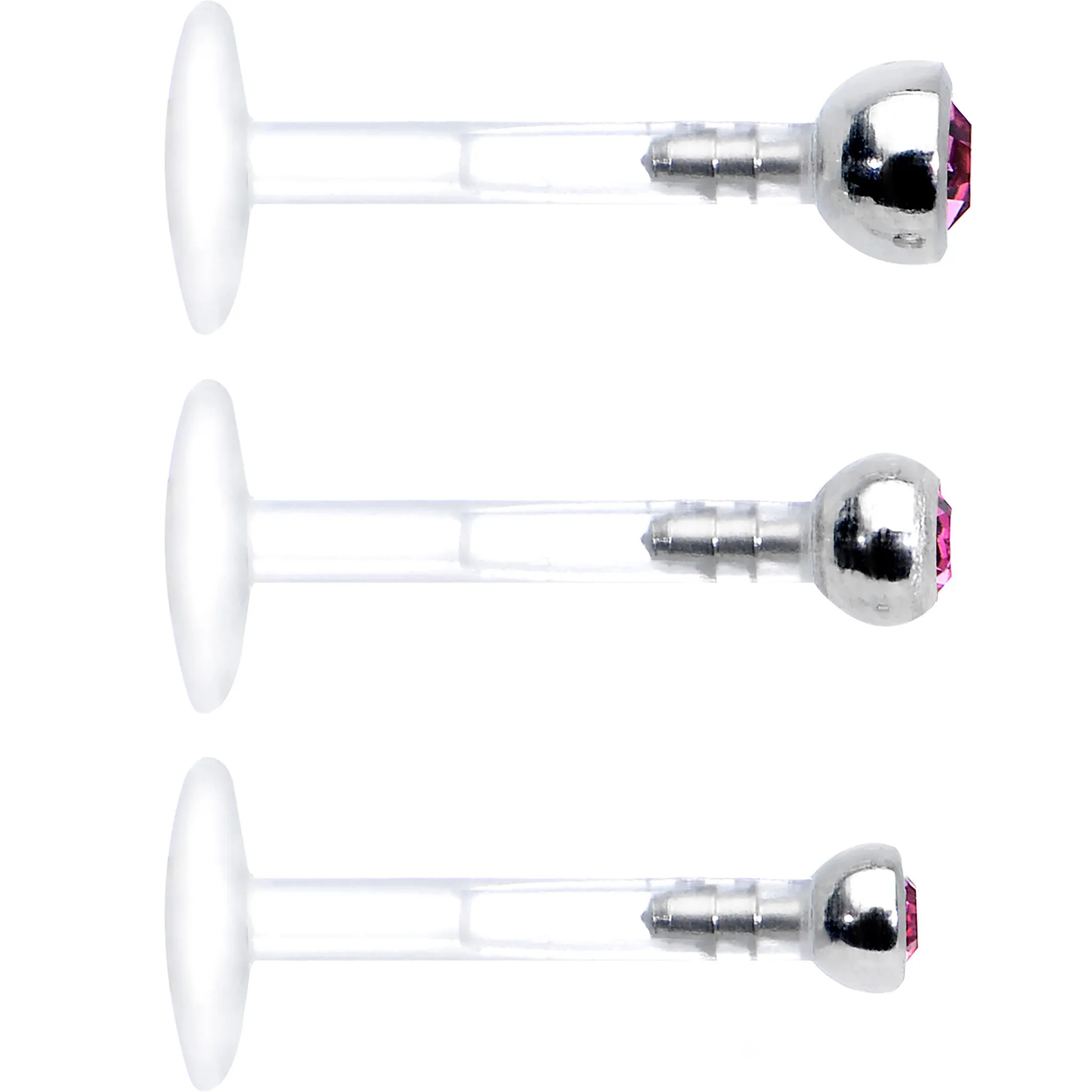16 Gauge 5/16 Pink Gem Bioplast Triple Forward Helix Barbell 3 Pack Set
