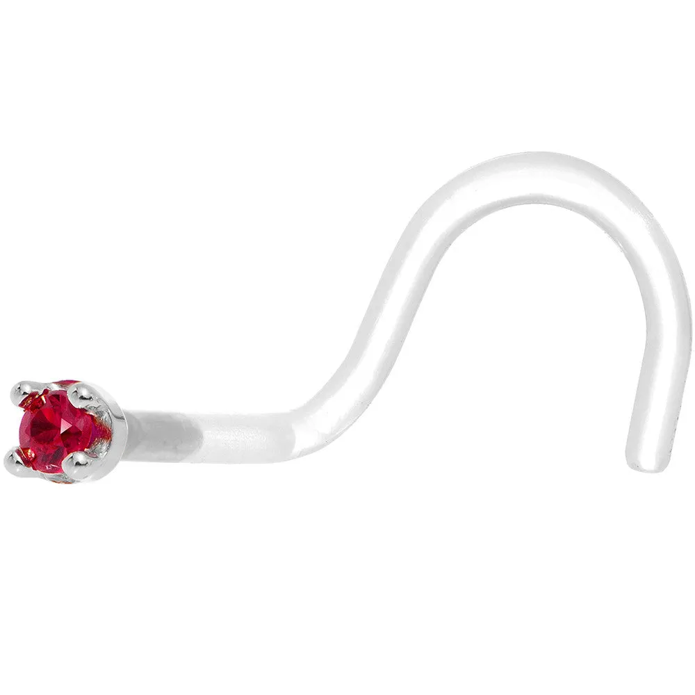 18 Gauge 1/4 White Gold 1.5mm Genuine Ruby Bioplast Nose Ring
