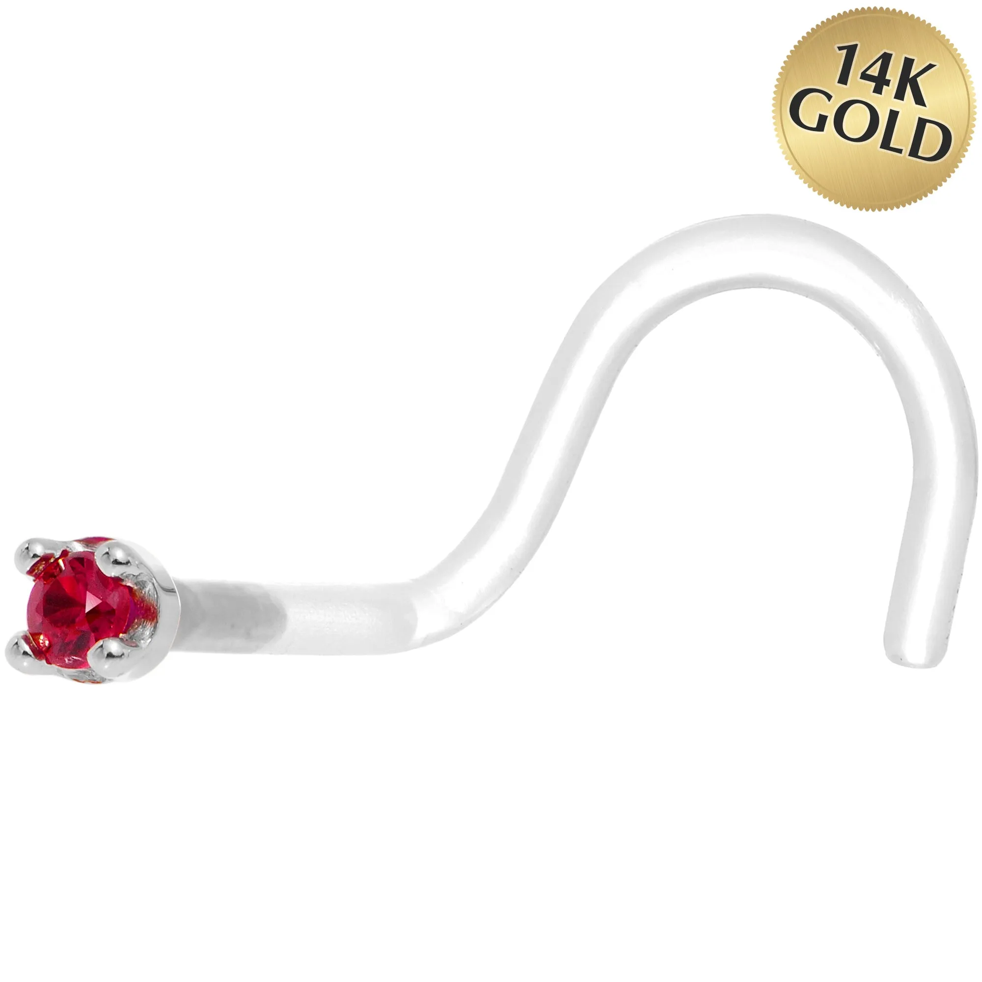 18 Gauge 1/4 White Gold 1.5mm Genuine Ruby Bioplast Nose Ring