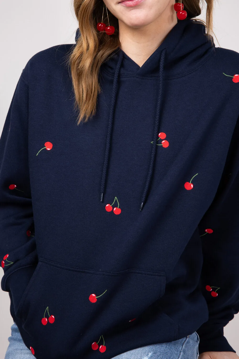 1897 Active All Over Print Cherry Embroidered Hoodie for Women in Navy | JT031-DEEPNAVY