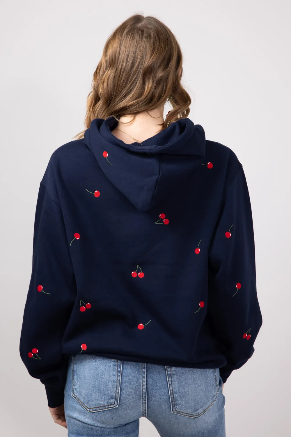 1897 Active All Over Print Cherry Embroidered Hoodie for Women in Navy | JT031-DEEPNAVY