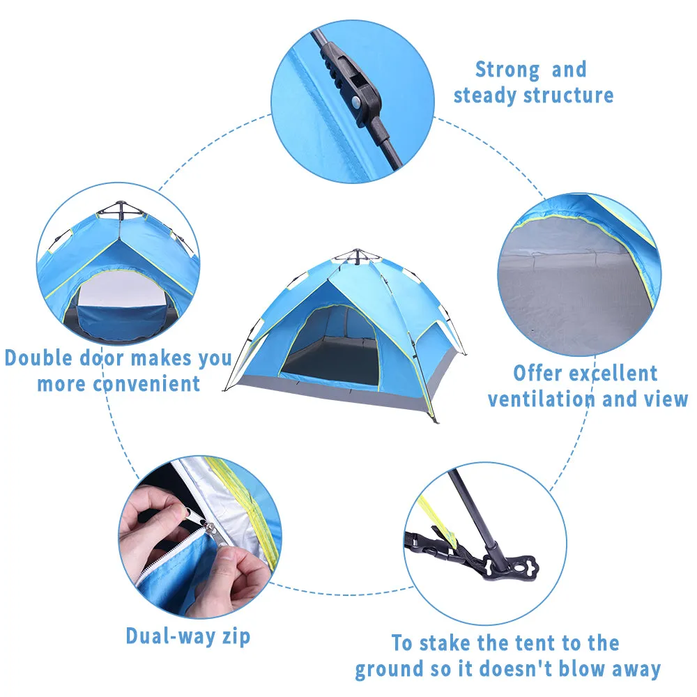 2-3 Person Double-Deck Tow-Door Hydraulic Automatic Tent Free Build Outdoor Tent Blue **