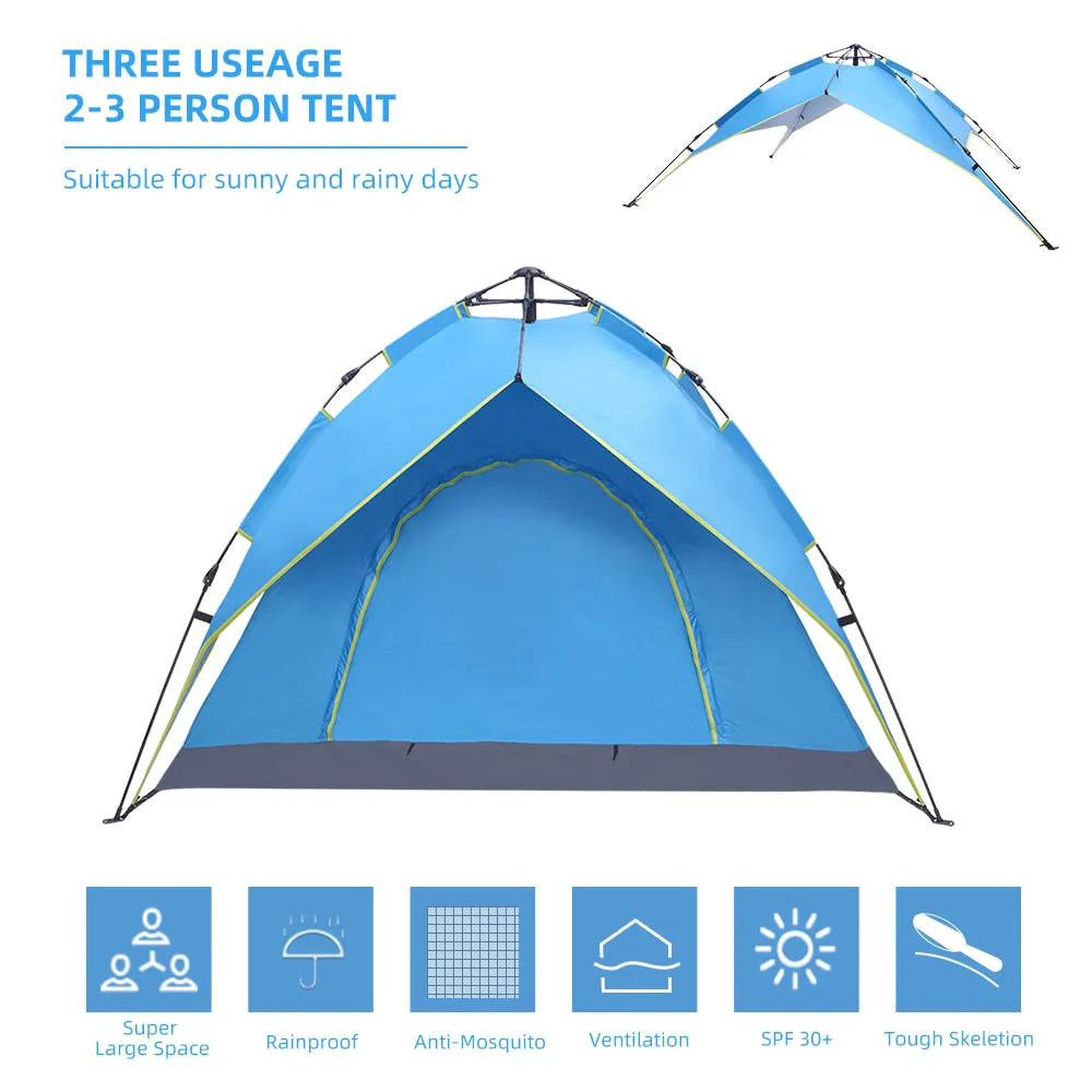 2-3 Person Double-Deck Tow-Door Hydraulic Automatic Tent Free Build Outdoor Tent Blue **