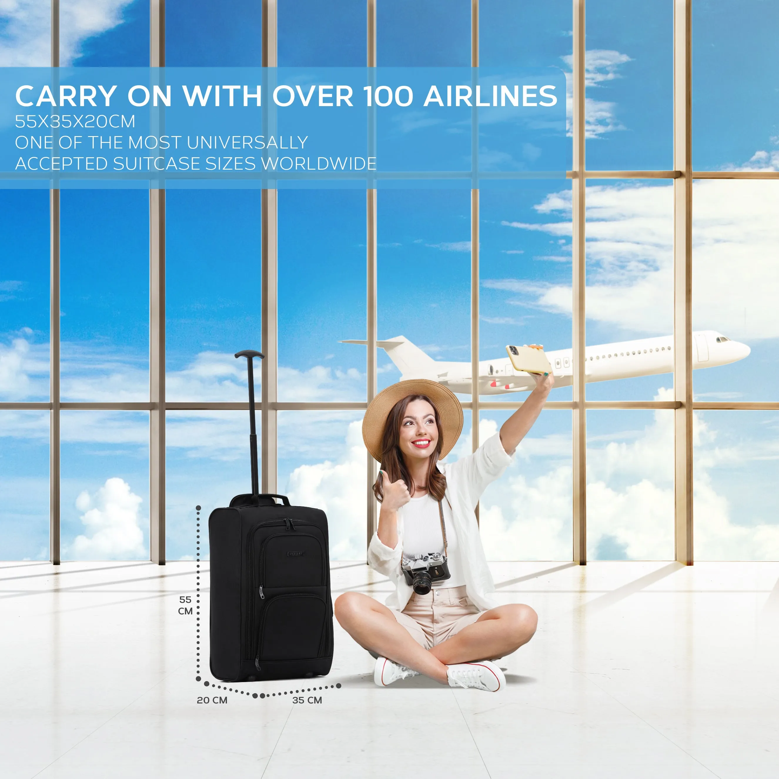 55x35x20cm 2 Wheel Soft Shell Suitcase