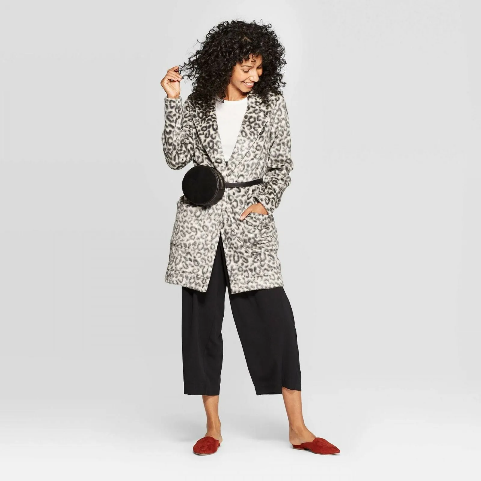 A New Day Women's Leopard Print Casual Fit Long Sleeve Fleece Cardigan