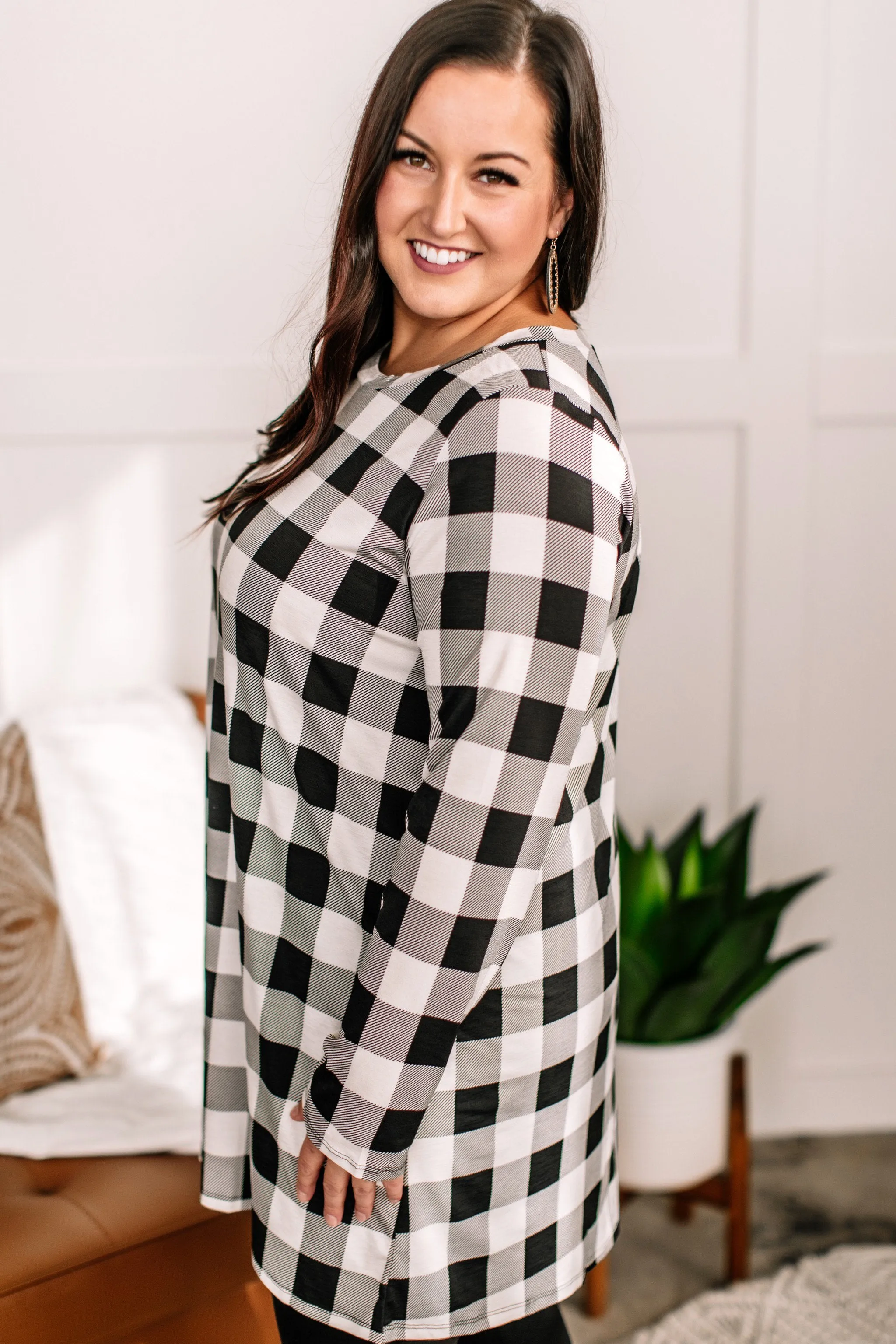 Across The Board Dress In Black   Ivory Checks