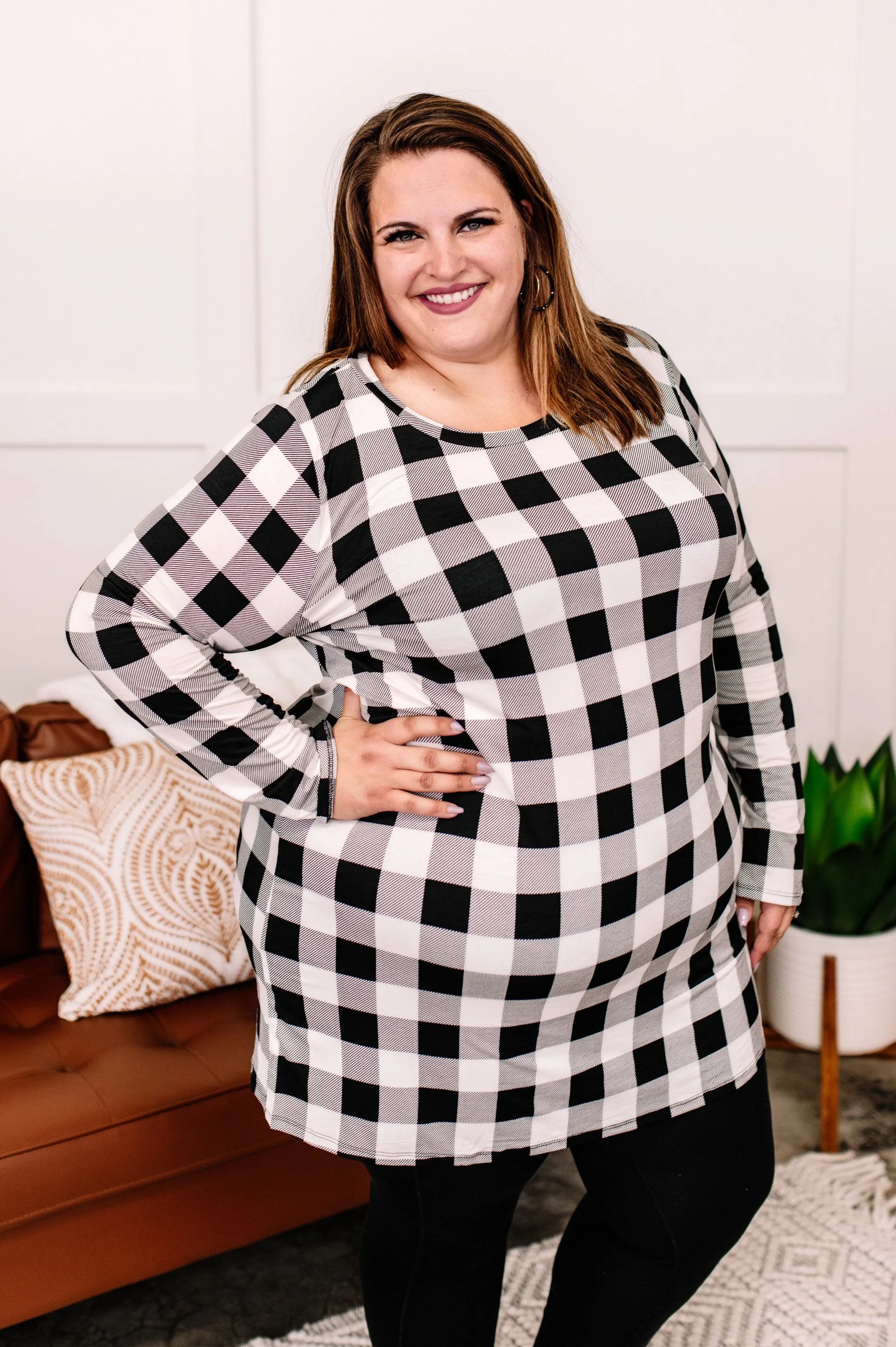 Across The Board Dress In Black   Ivory Checks
