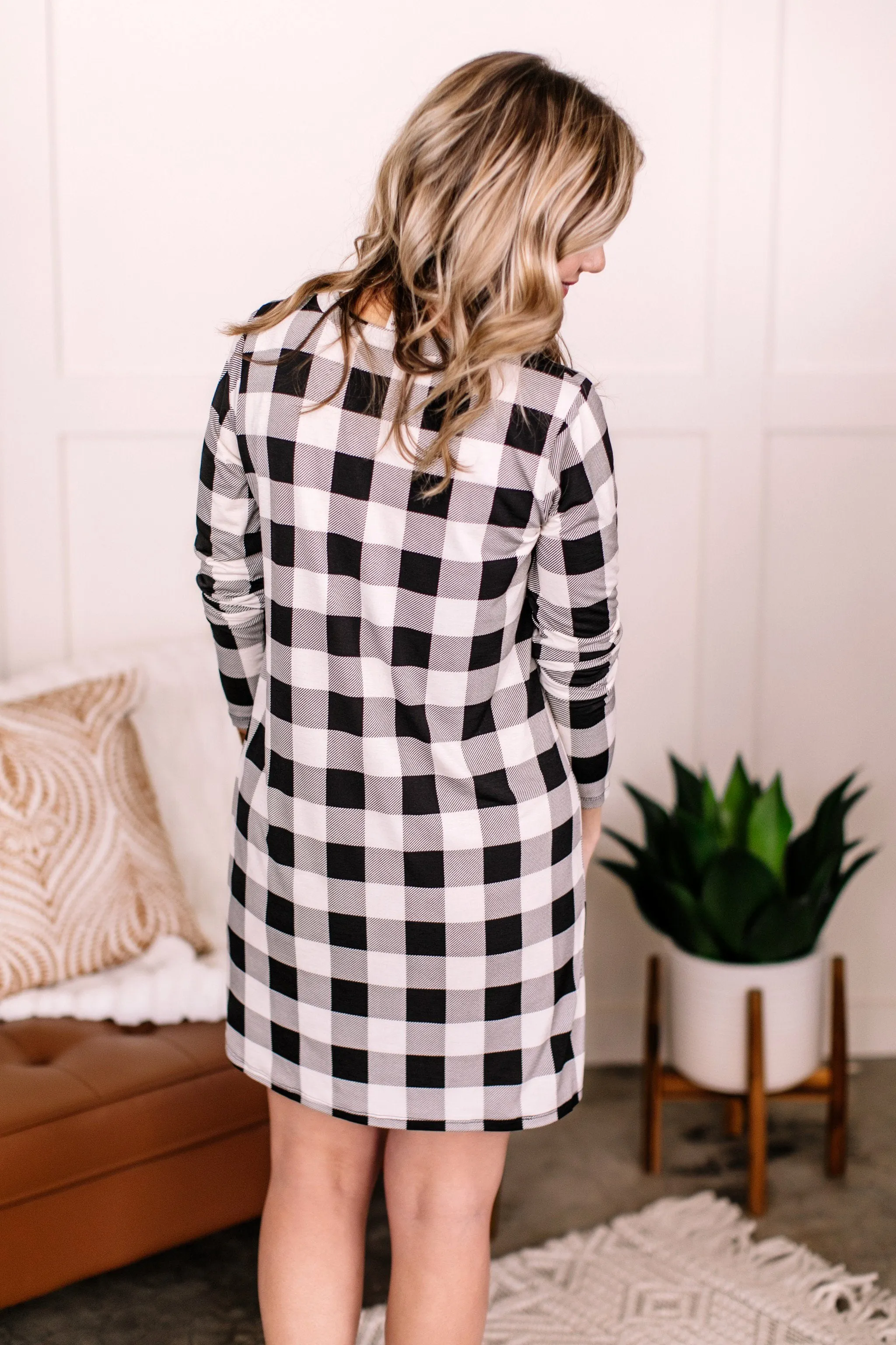 Across The Board Dress In Black   Ivory Checks