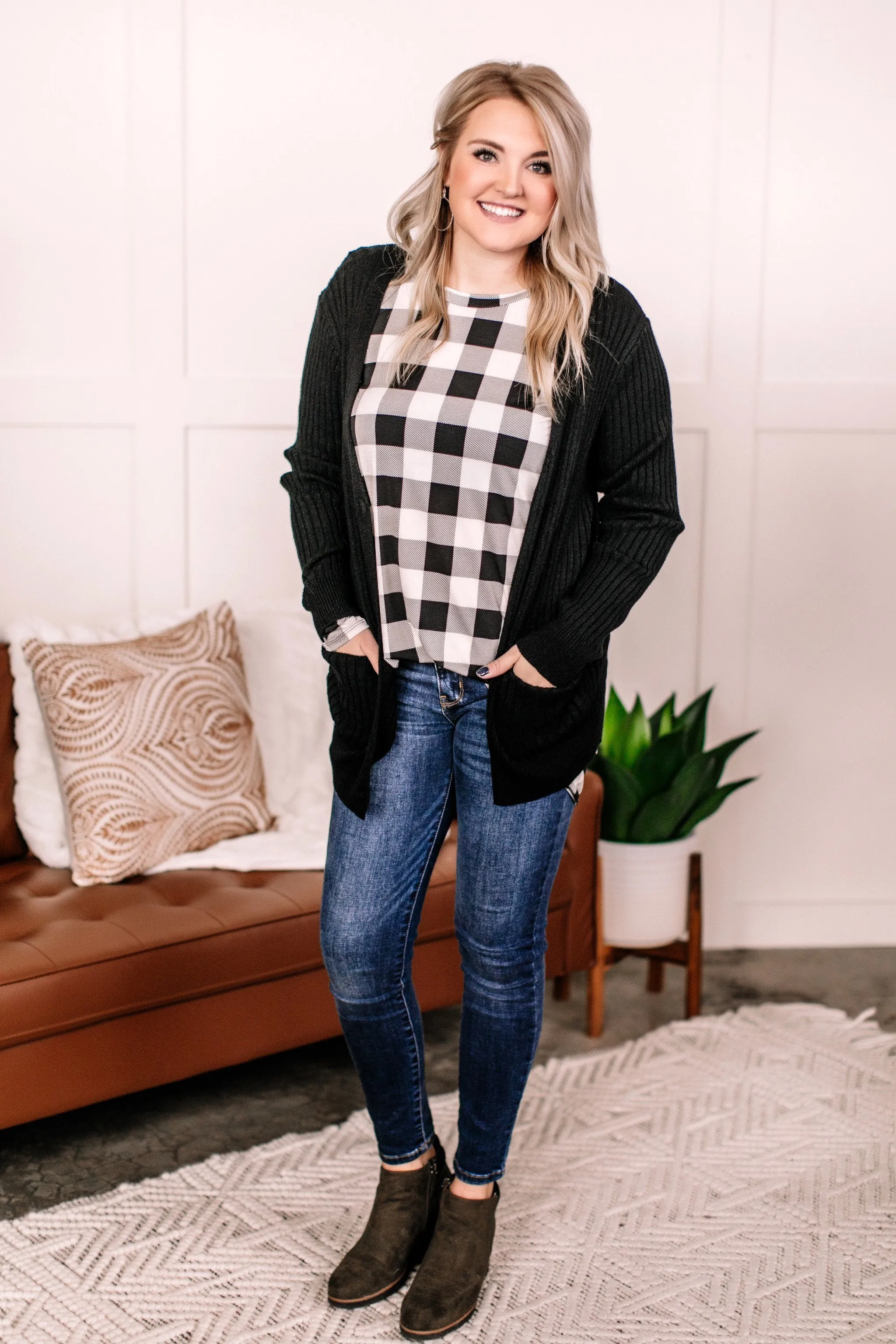 Across The Board Dress In Black   Ivory Checks