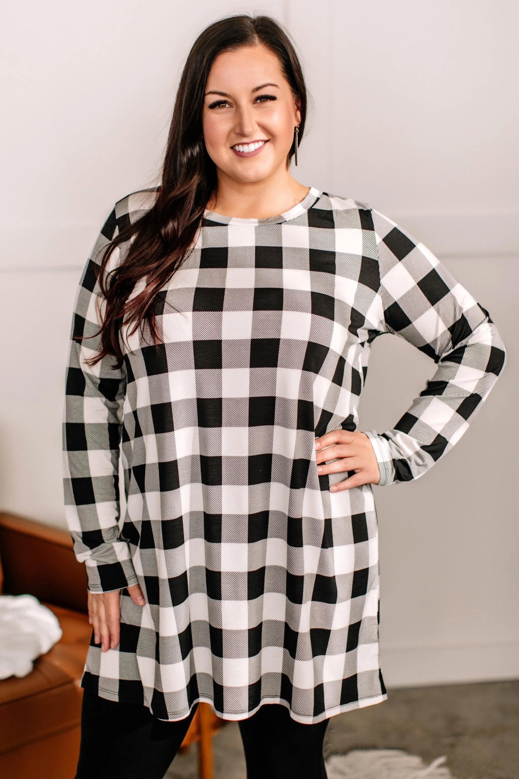 Across The Board Dress In Black   Ivory Checks