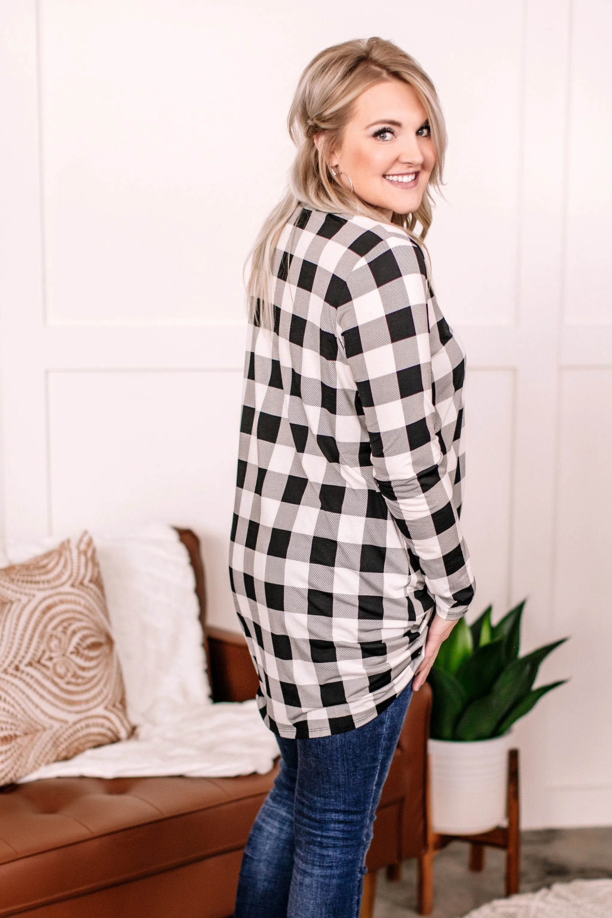Across The Board Dress In Black   Ivory Checks