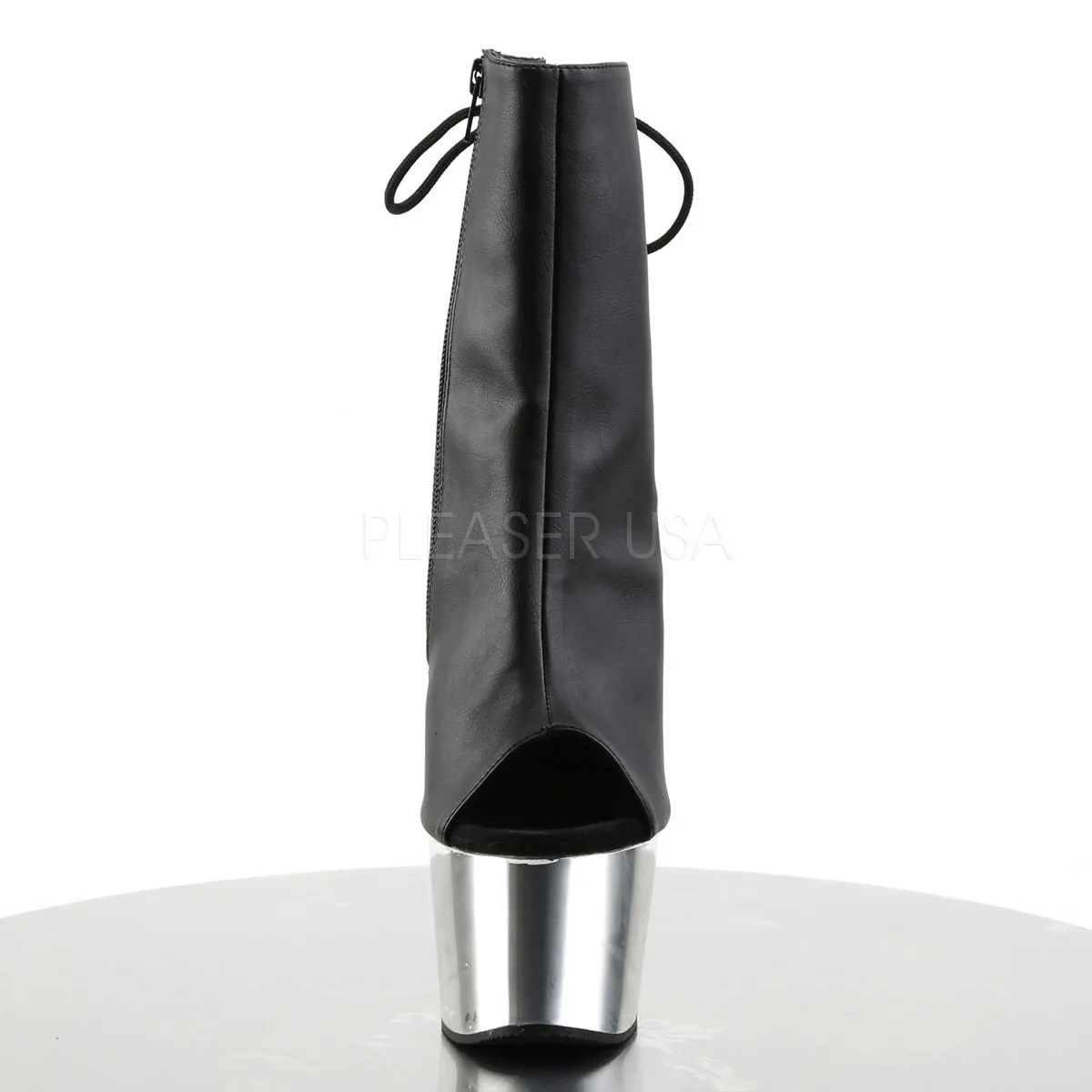 ADORE-1018  Black Faux Leather/Silver Chrome