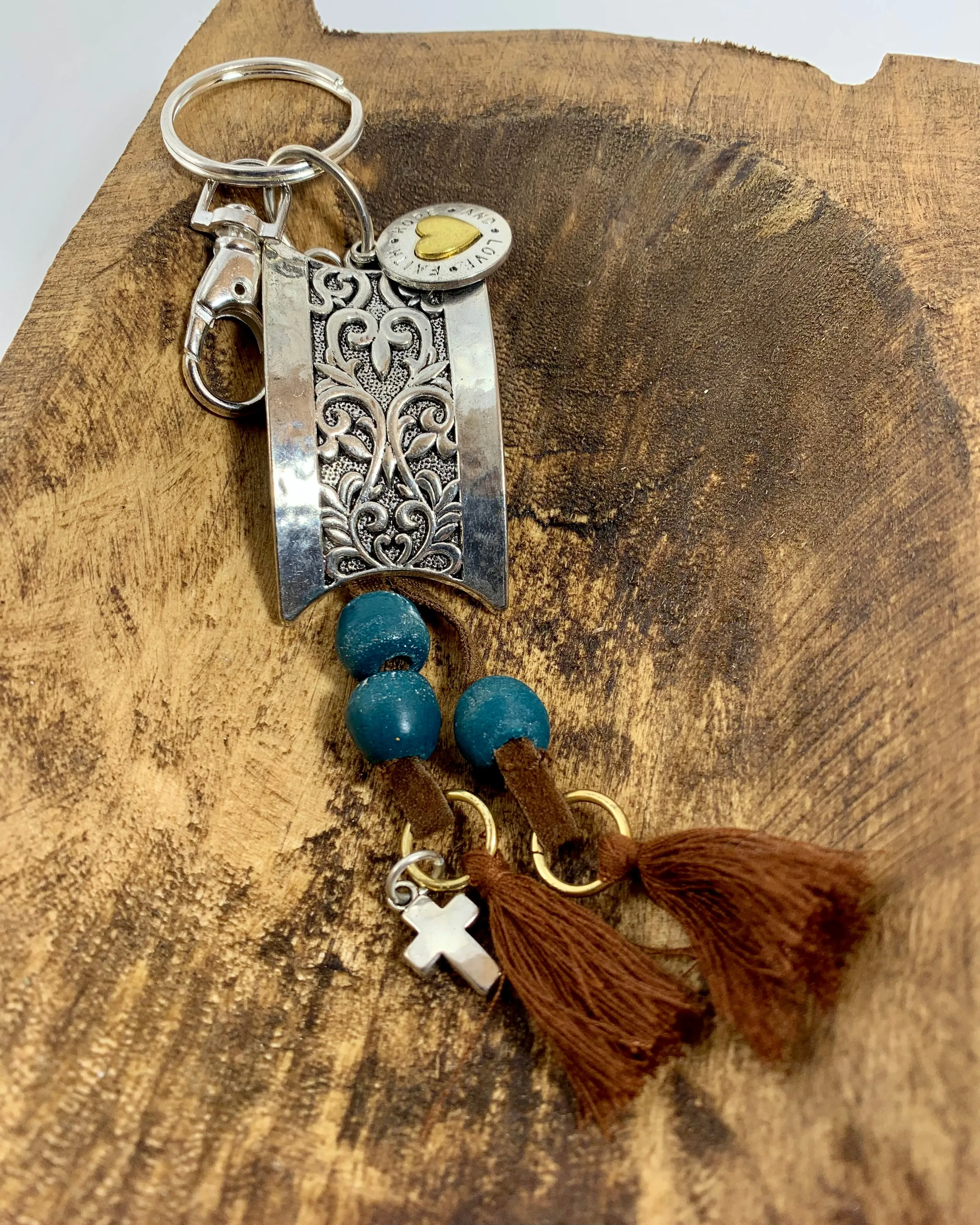 African Trade Bead Keychain
