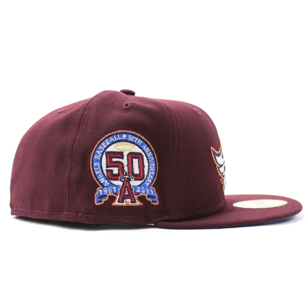 Anaheim Angels 50th Anniversary New Era 59Fifty Fitted Hat (Glow in the Dark Maroon Blue Under Brim)