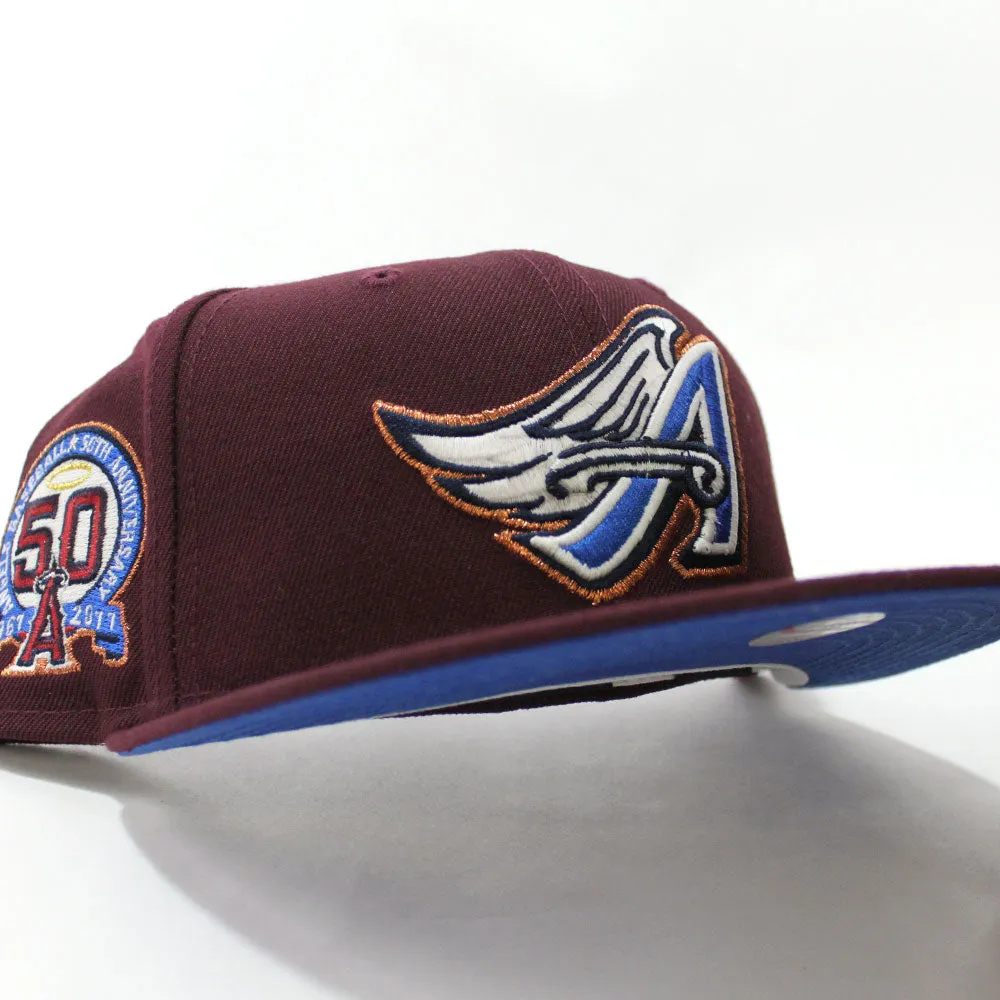 Anaheim Angels 50th Anniversary New Era 59Fifty Fitted Hat (Glow in the Dark Maroon Blue Under Brim)