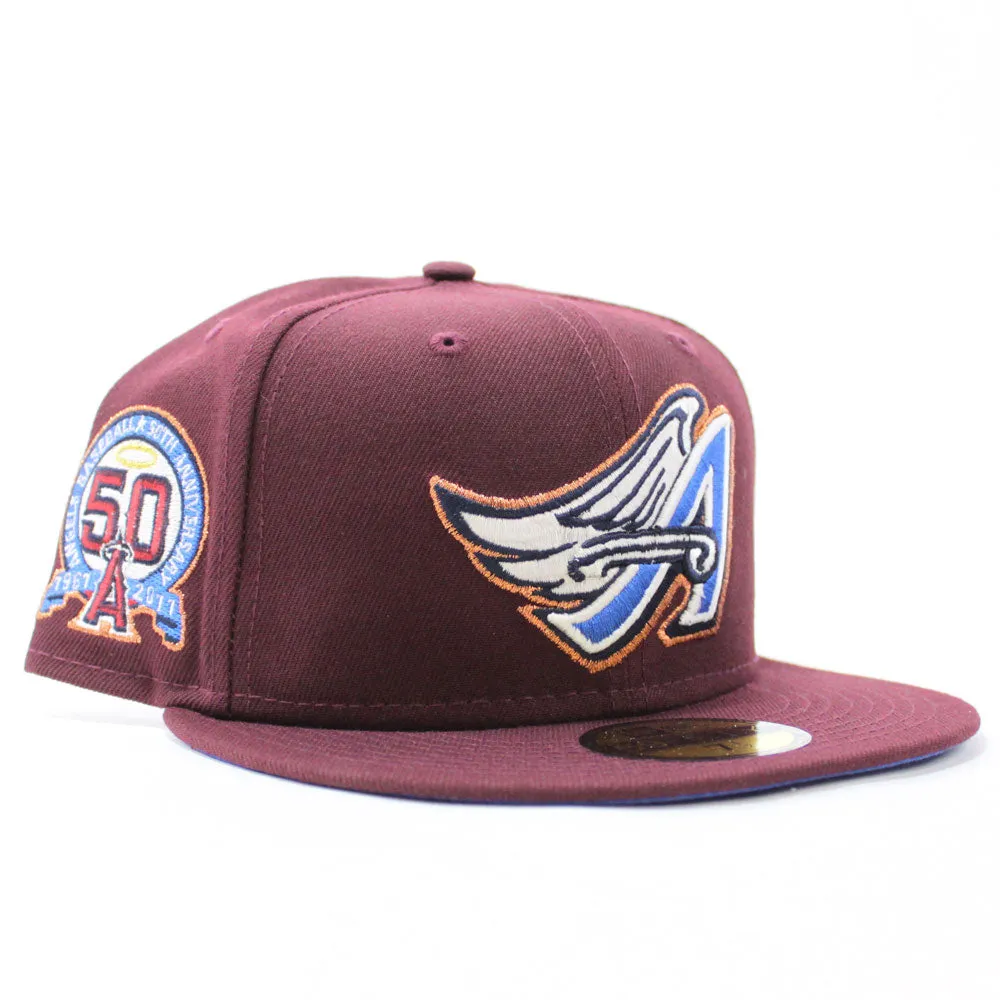 Anaheim Angels 50th Anniversary New Era 59Fifty Fitted Hat (Glow in the Dark Maroon Blue Under Brim)