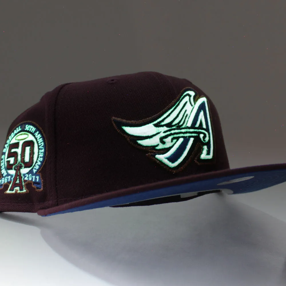 Anaheim Angels 50th Anniversary New Era 59Fifty Fitted Hat (Glow in the Dark Maroon Blue Under Brim)