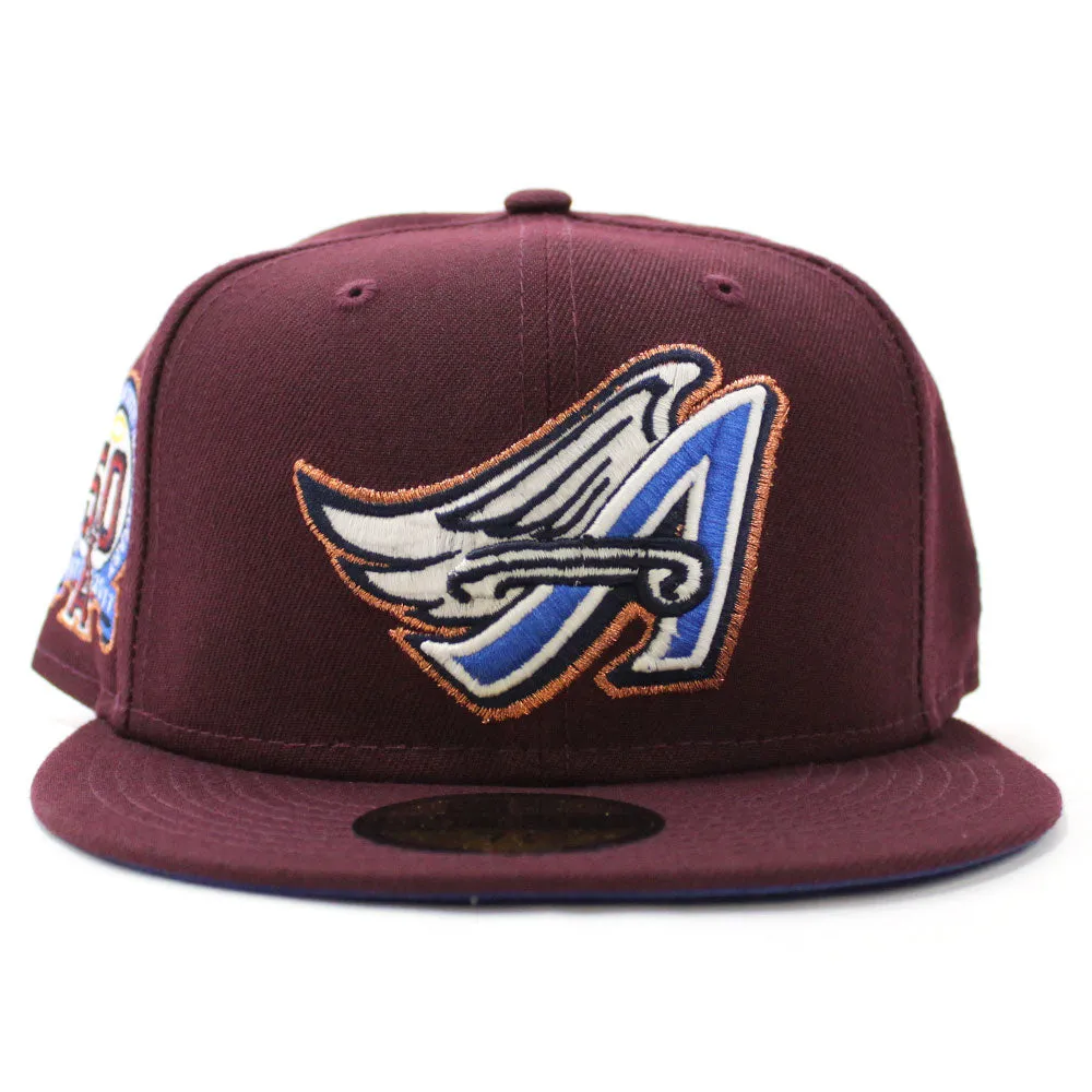 Anaheim Angels 50th Anniversary New Era 59Fifty Fitted Hat (Glow in the Dark Maroon Blue Under Brim)