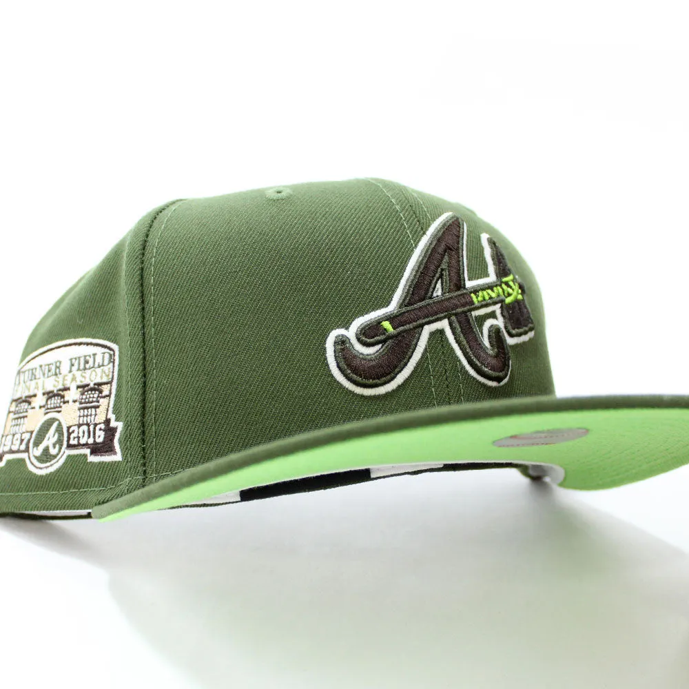 Atlanta Braves Turner Field Final Season New Era 59Fifty Fitted Hat (Glow in the Dark Nike SB Jedi Colorway Hunter Green Lime Green Under Brim)