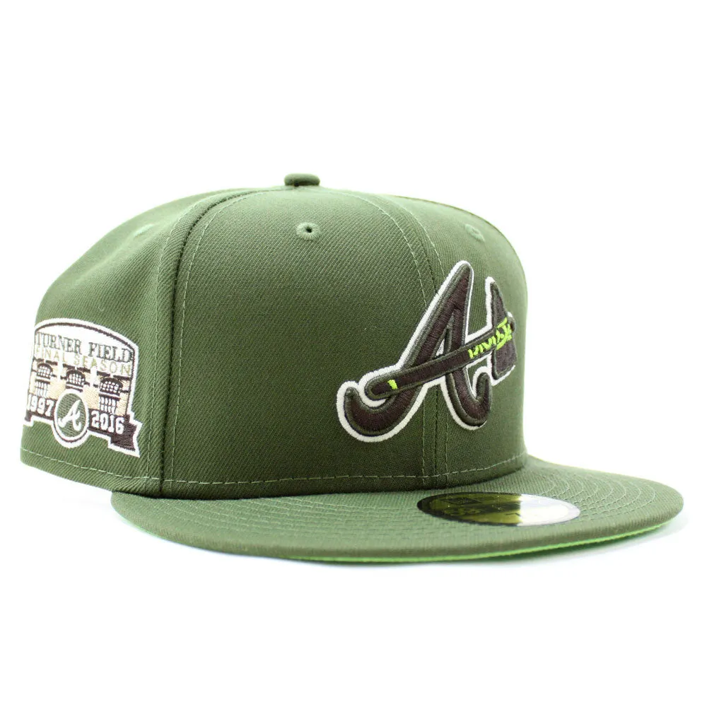 Atlanta Braves Turner Field Final Season New Era 59Fifty Fitted Hat (Glow in the Dark Nike SB Jedi Colorway Hunter Green Lime Green Under Brim)