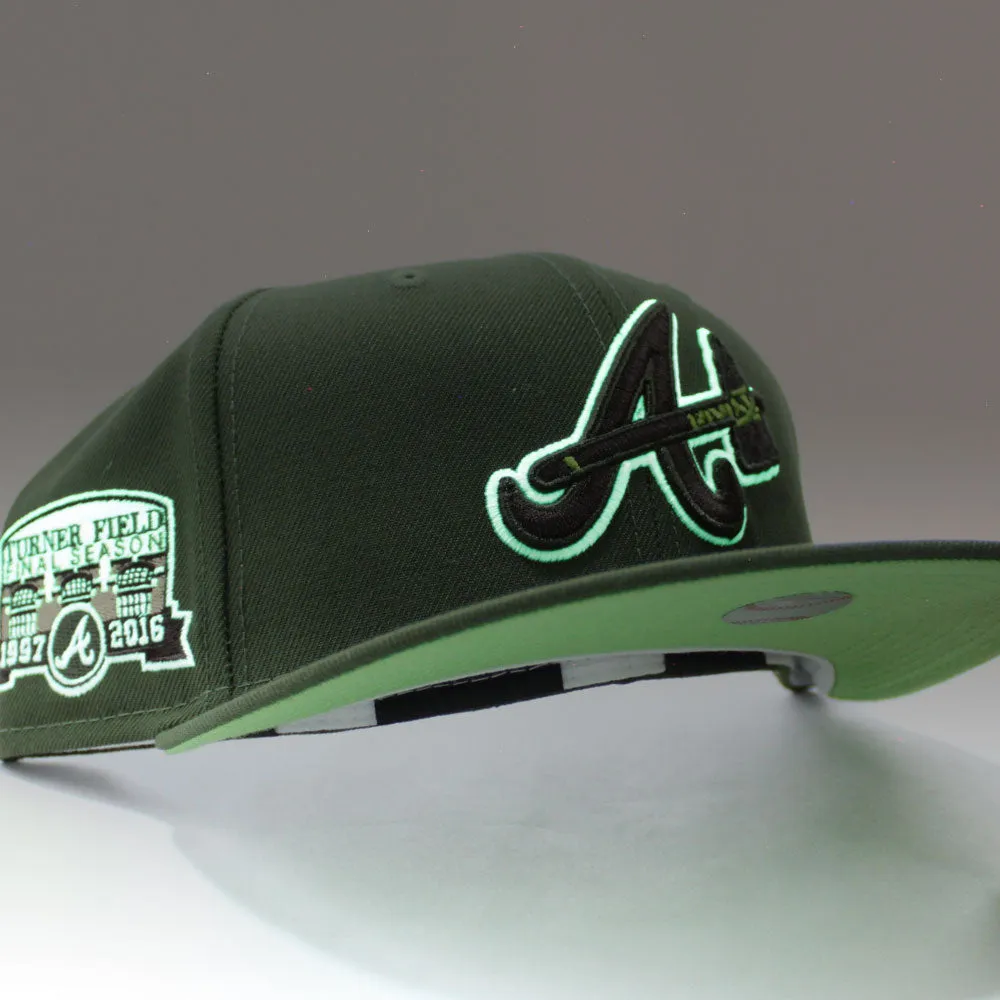 Atlanta Braves Turner Field Final Season New Era 59Fifty Fitted Hat (Glow in the Dark Nike SB Jedi Colorway Hunter Green Lime Green Under Brim)
