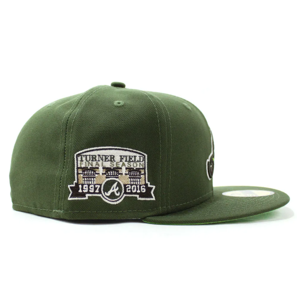 Atlanta Braves Turner Field Final Season New Era 59Fifty Fitted Hat (Glow in the Dark Nike SB Jedi Colorway Hunter Green Lime Green Under Brim)
