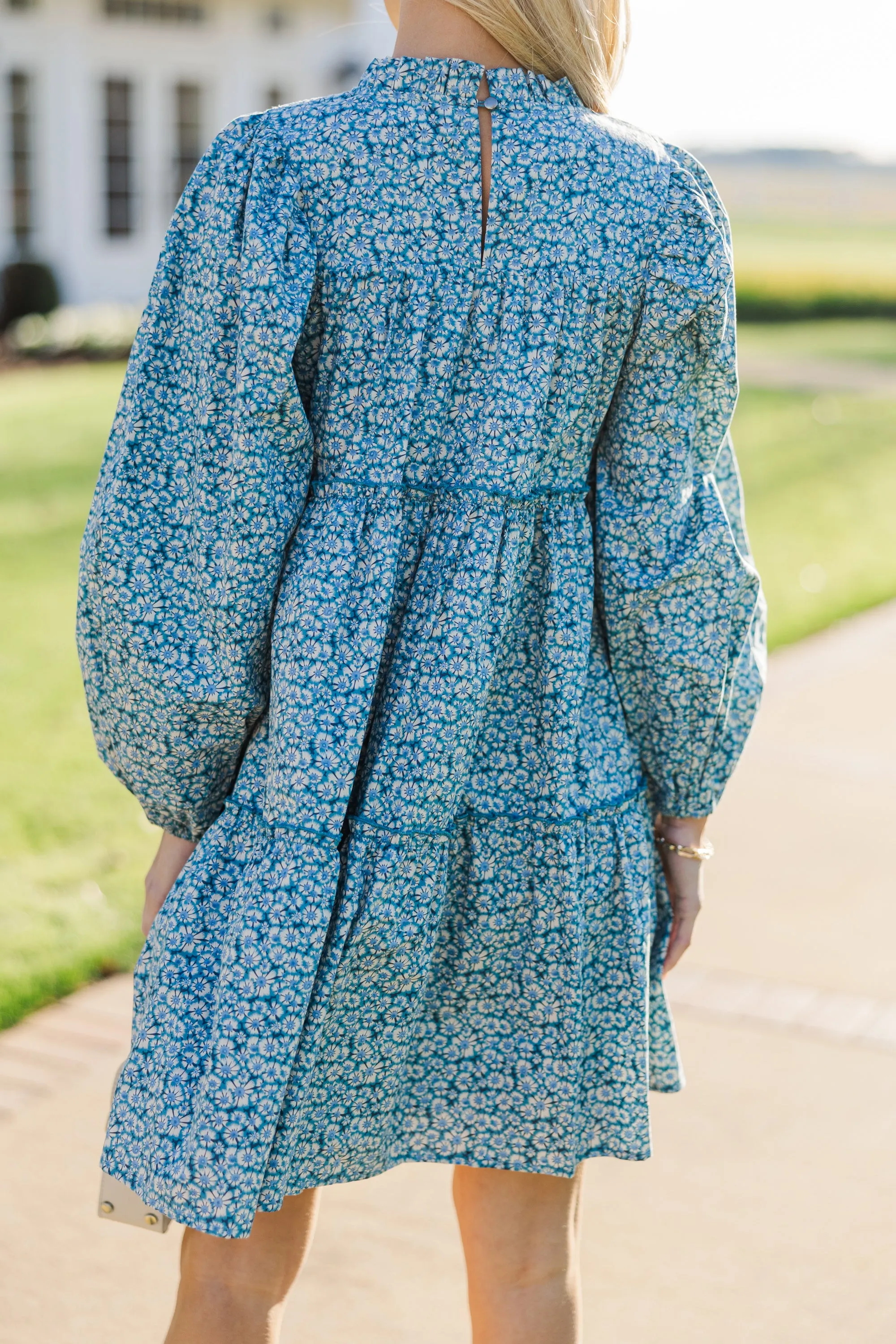 Be Your Best Blue Ditsy Floral Babydoll Dress