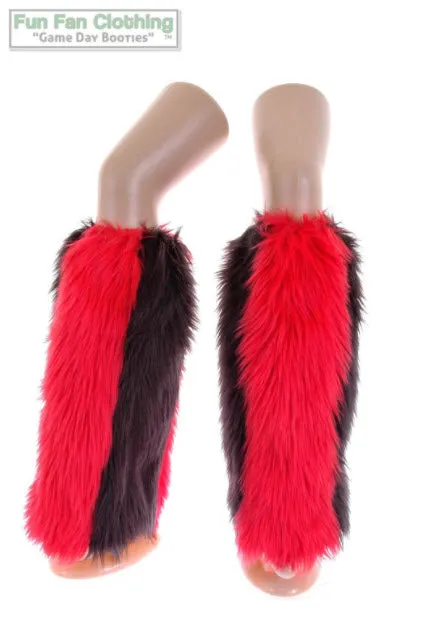 Black & Red Furry Leg Warmers - Red & Black Boot Covers