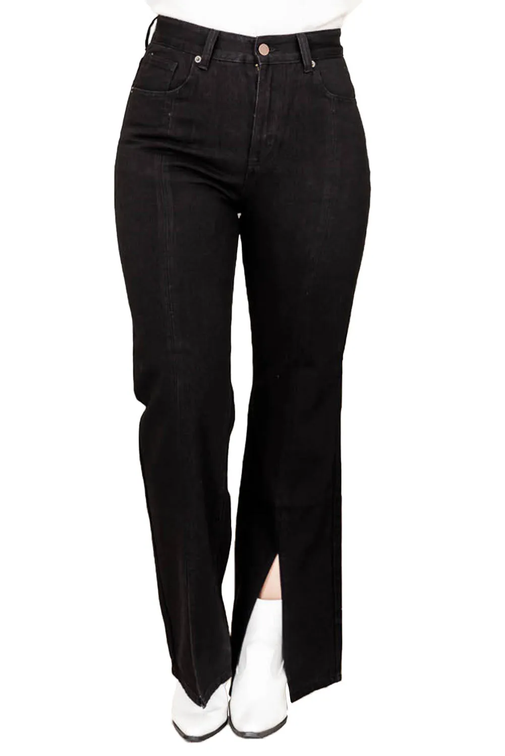 Black Plus Size Split Hem High Waist Jeans
