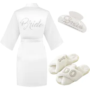 Bride to Be Gift Set, Bride Slippers, I Do Slippers, Bride Robe, Bride Hair Claw Bride Hair Clip, Bridal Wedding Robe, Wedding Gift, Bridal Gift, Bridal Shower Gifts