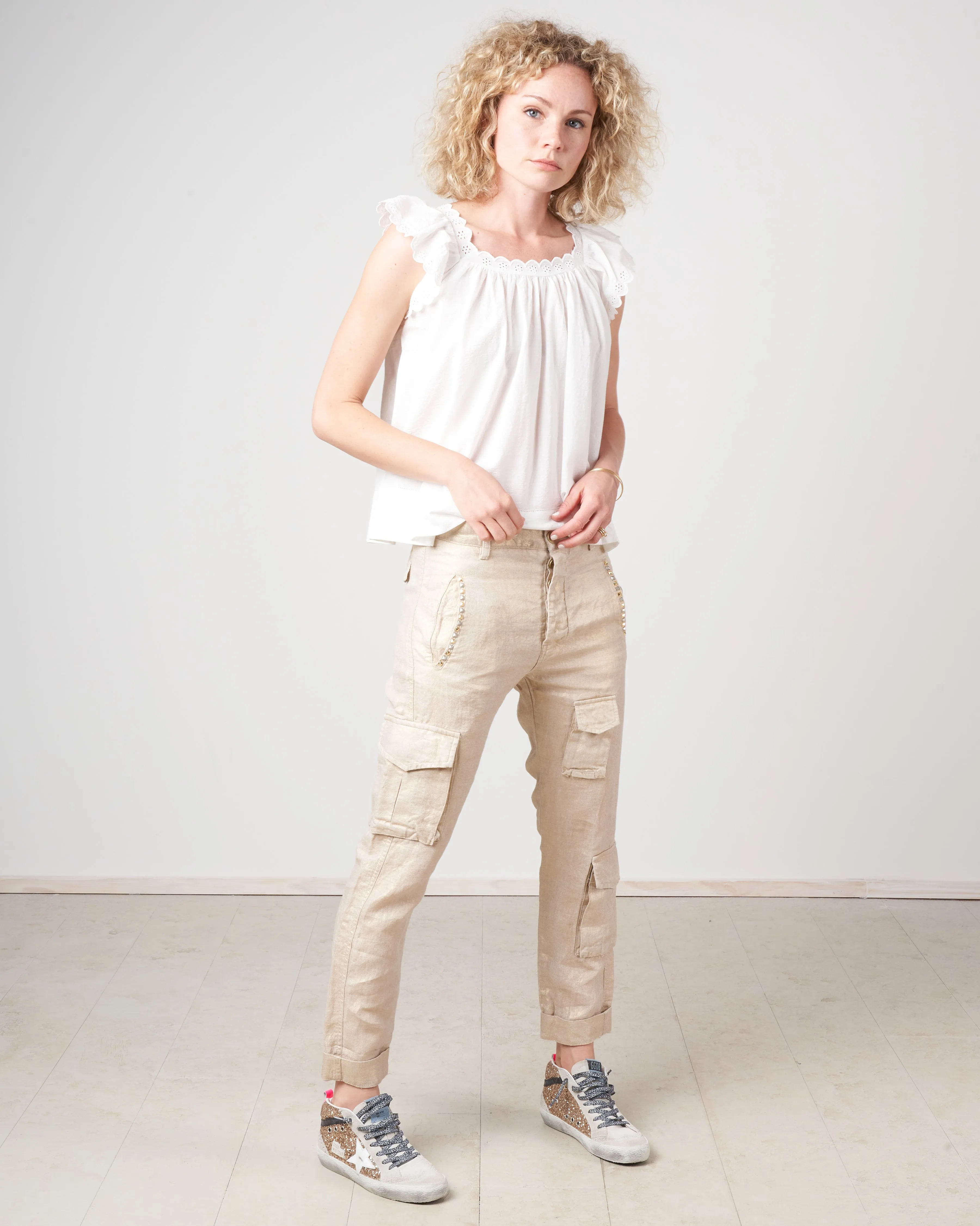 cargo linen pants - gold