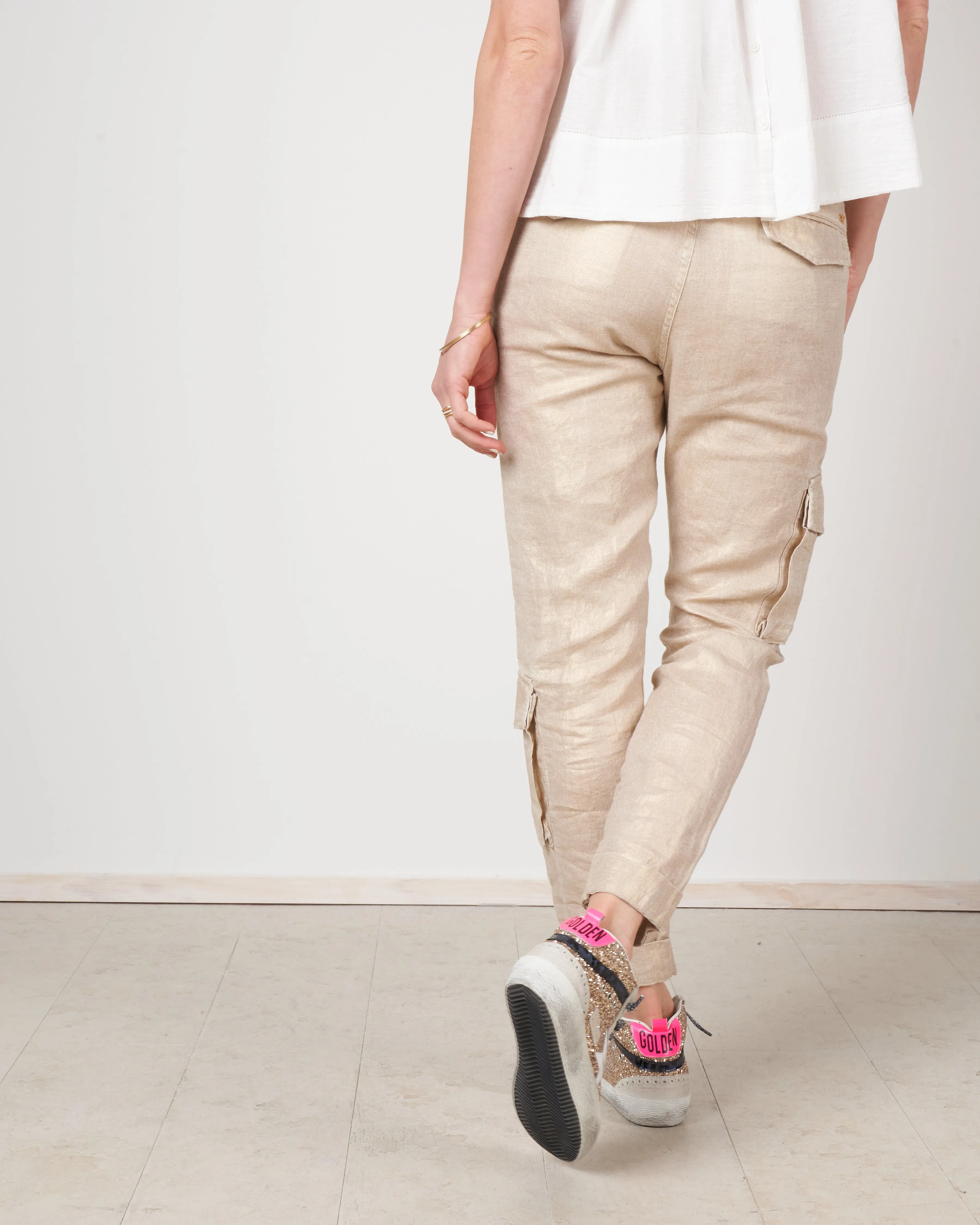 cargo linen pants - gold