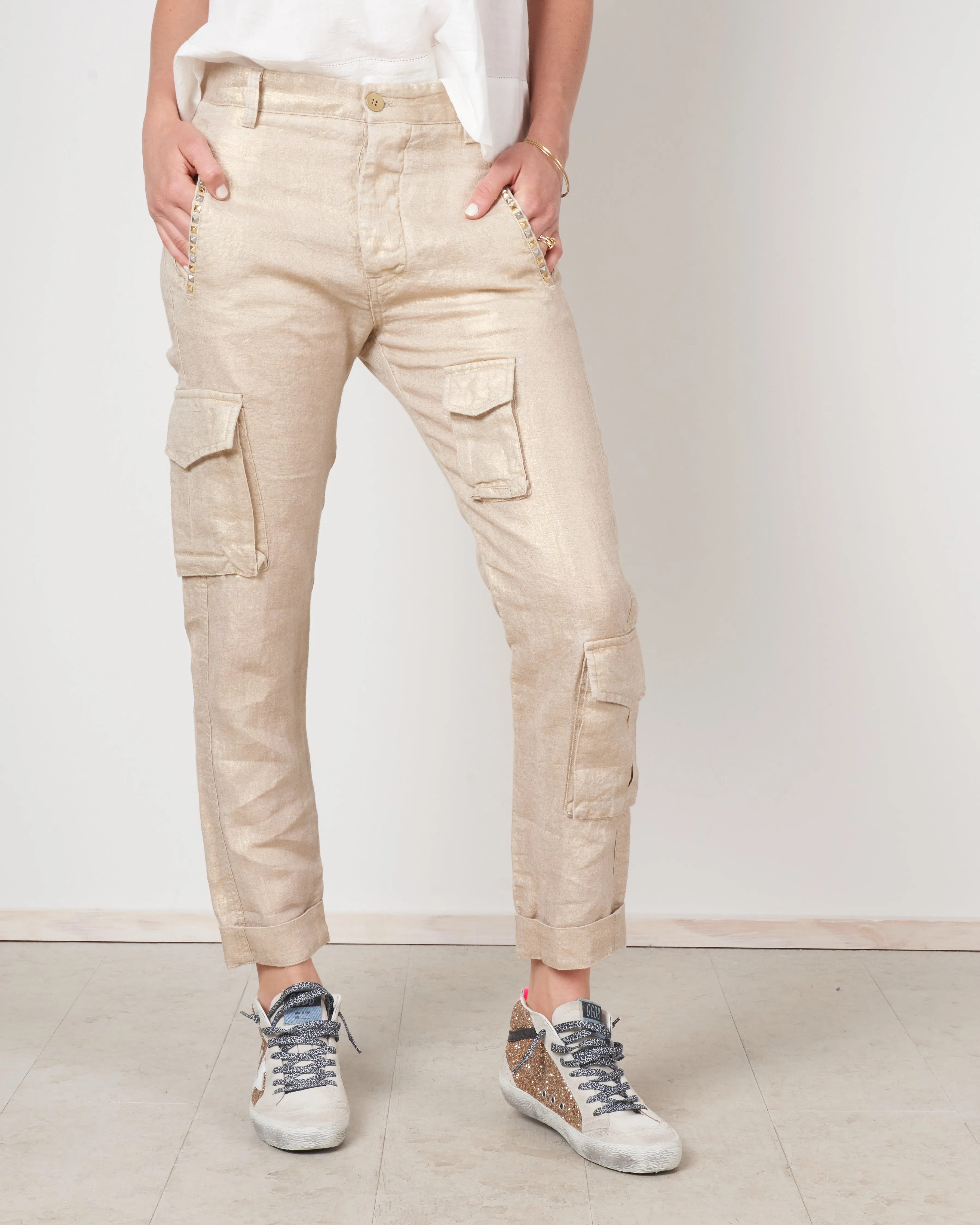cargo linen pants - gold