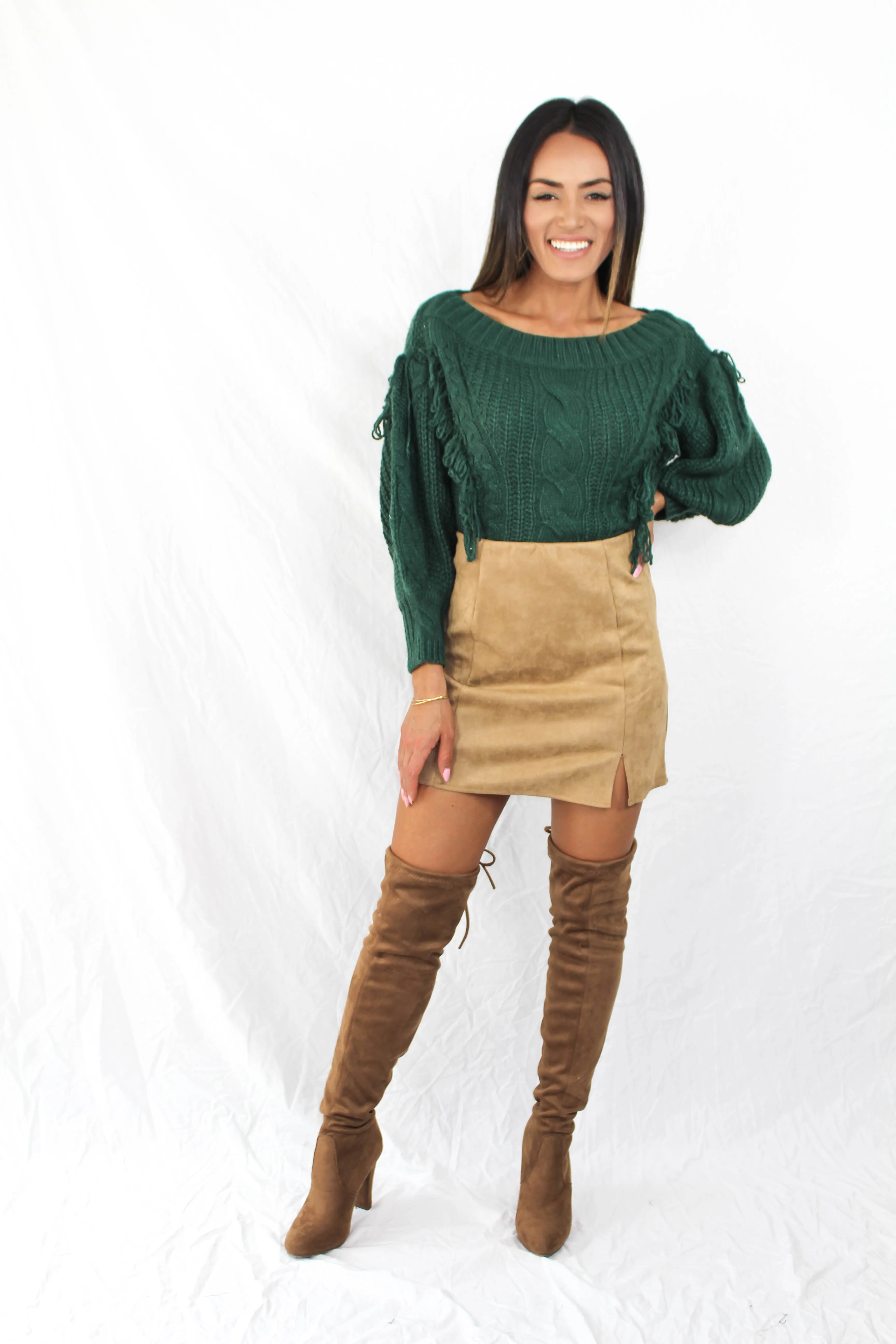 Colburn Faux Suede Skirt in Camel