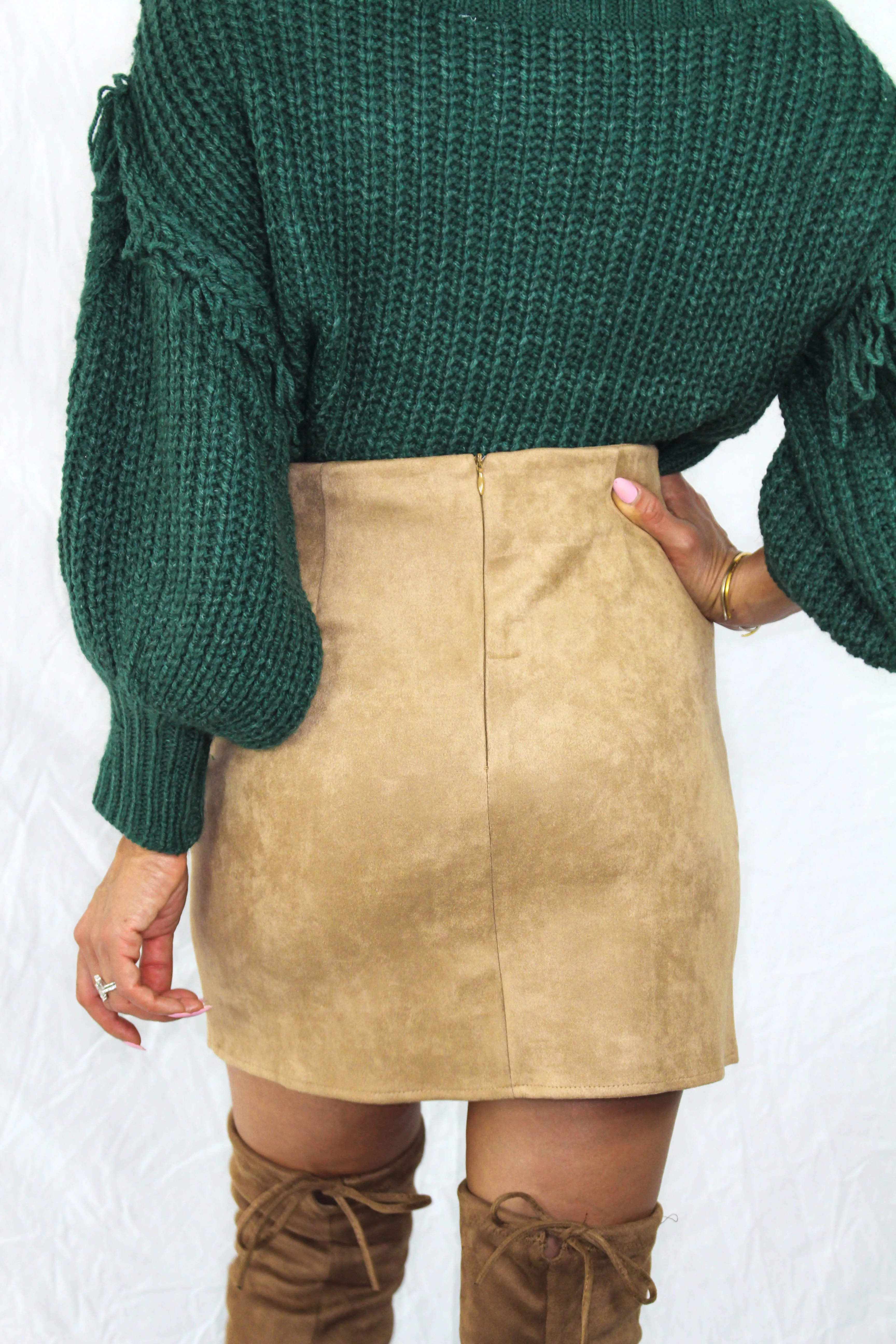 Colburn Faux Suede Skirt in Camel