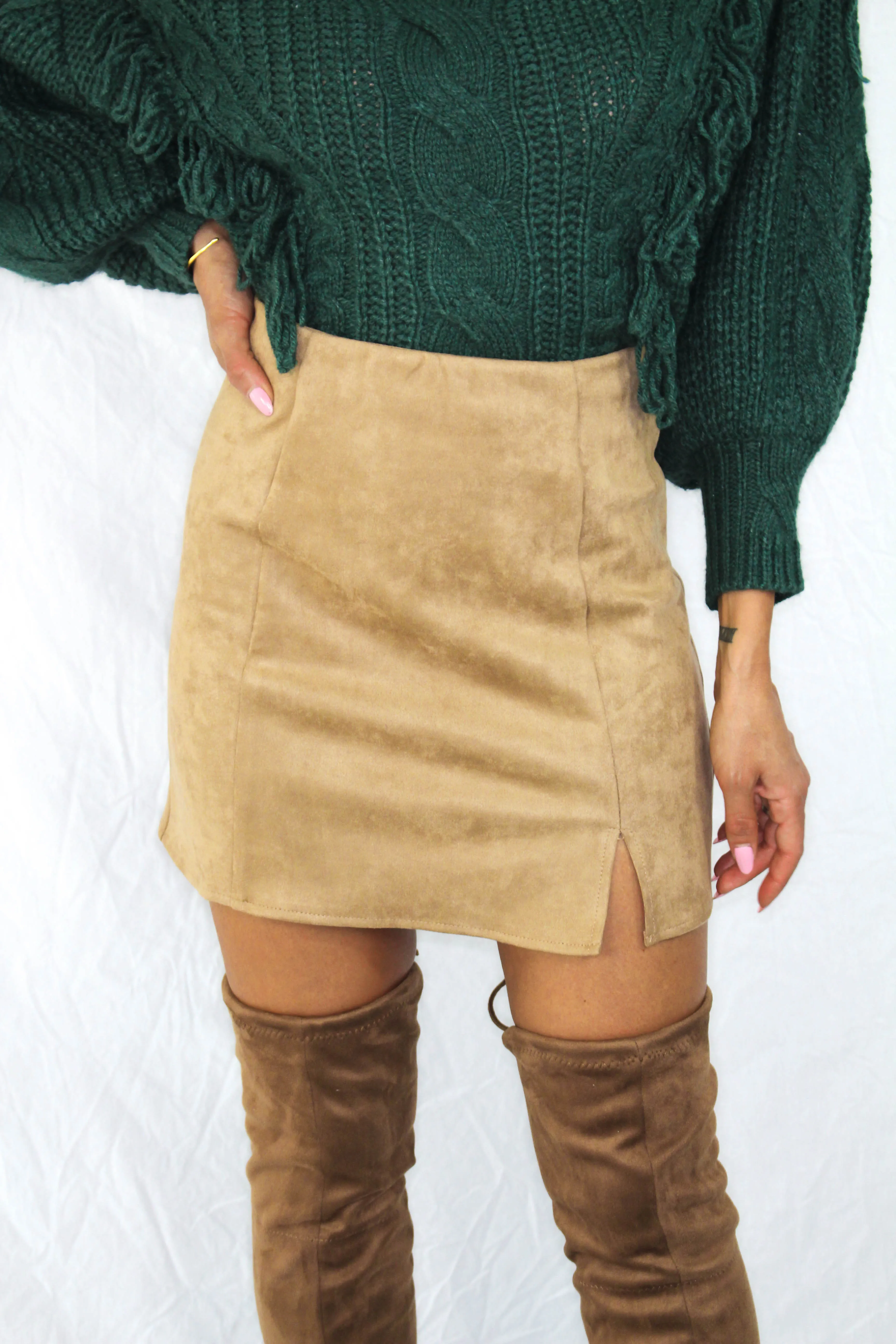 Colburn Faux Suede Skirt in Camel