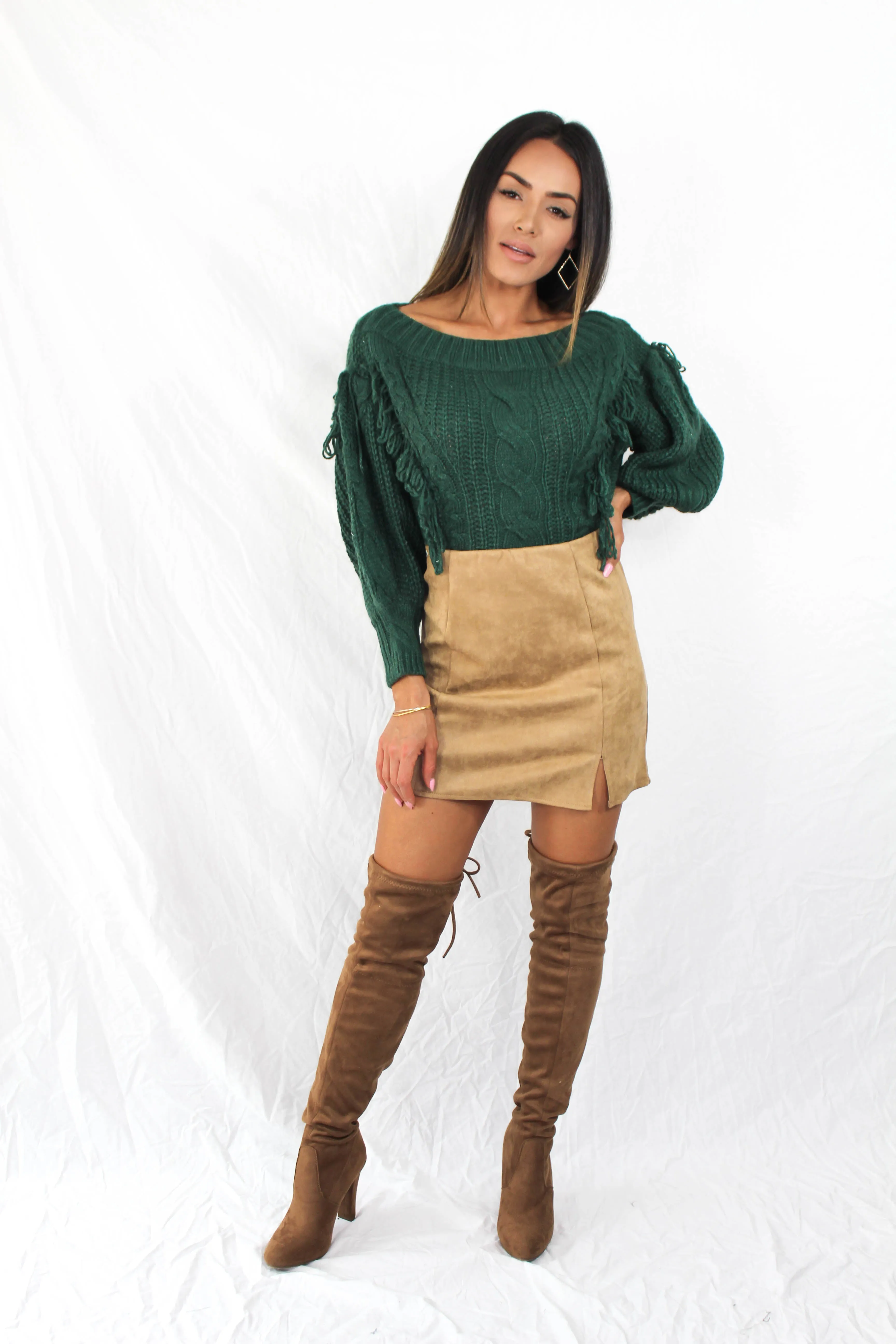 Colburn Faux Suede Skirt in Camel