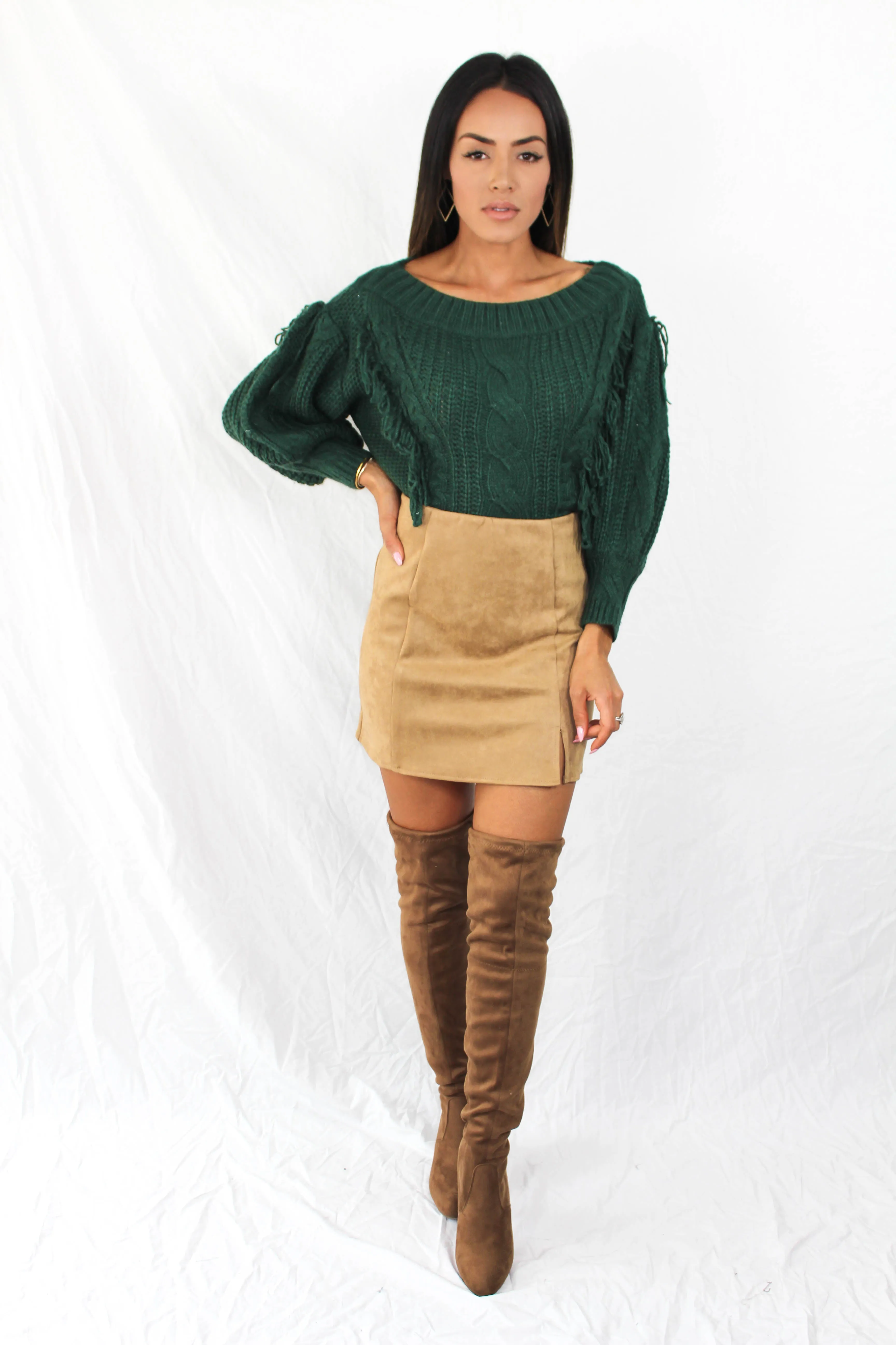 Colburn Faux Suede Skirt in Camel