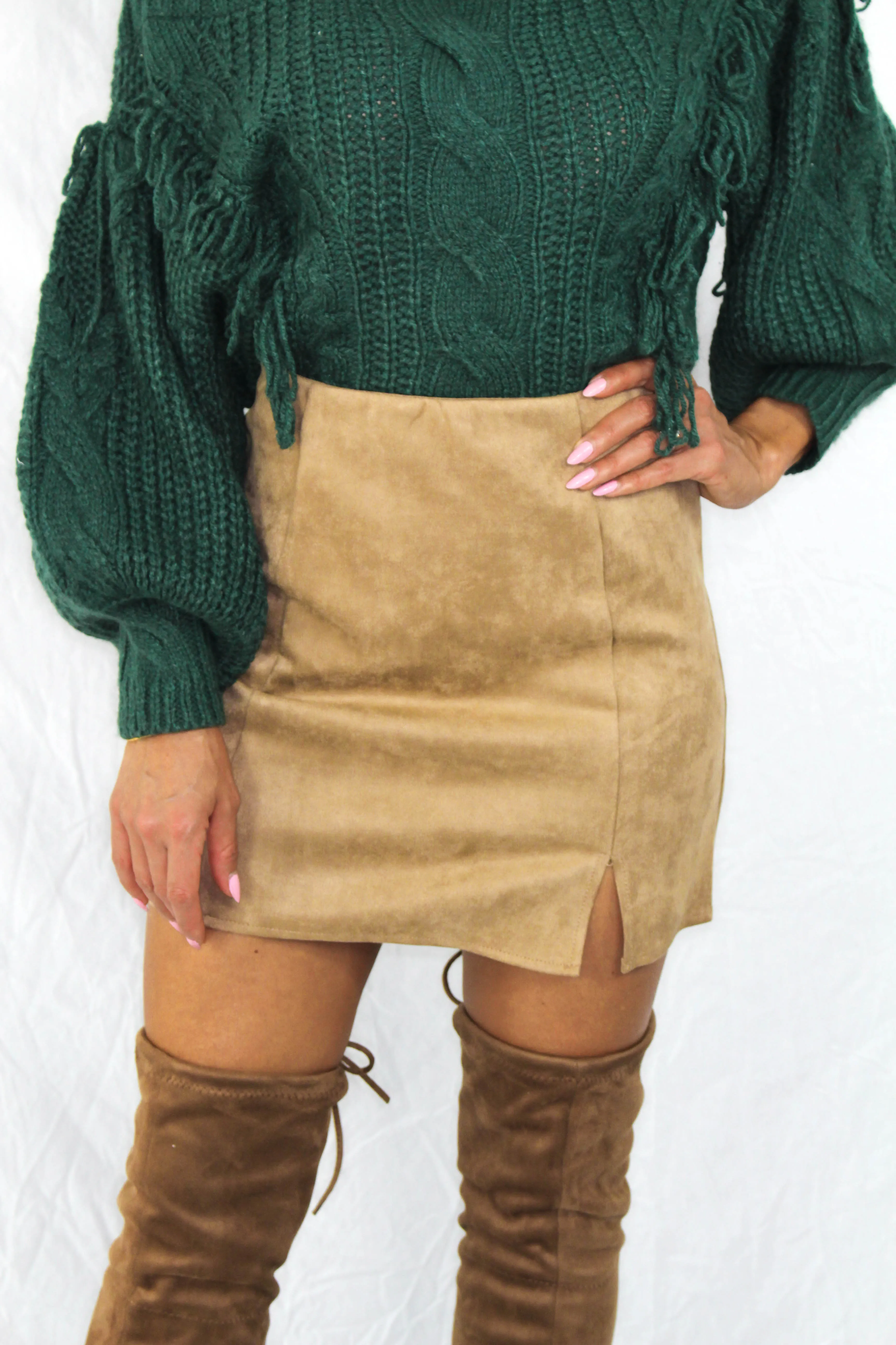 Colburn Faux Suede Skirt in Camel