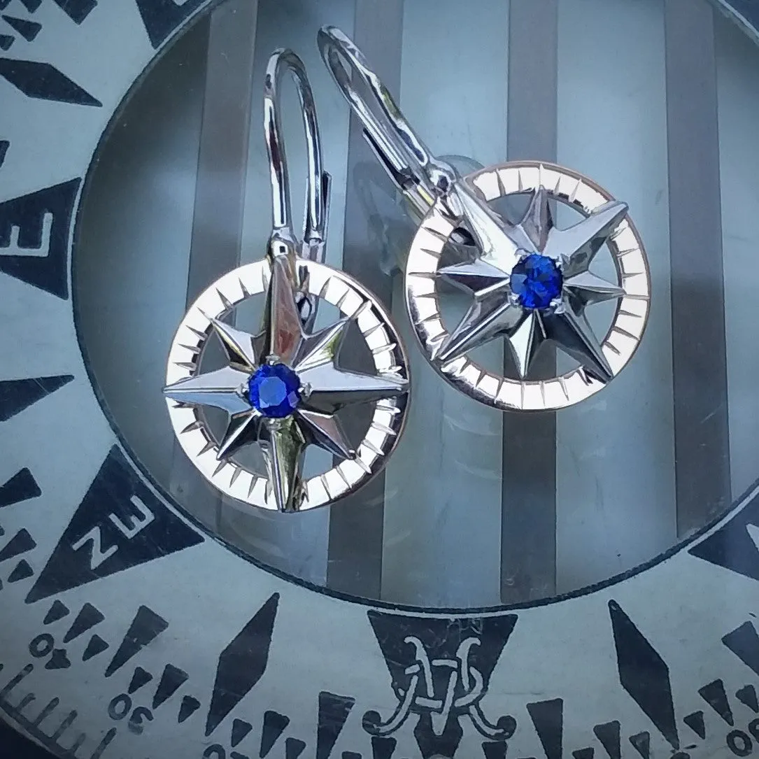 Compass Rose Classic Medium 14K Two-Tone Gold Lever Back Earrings