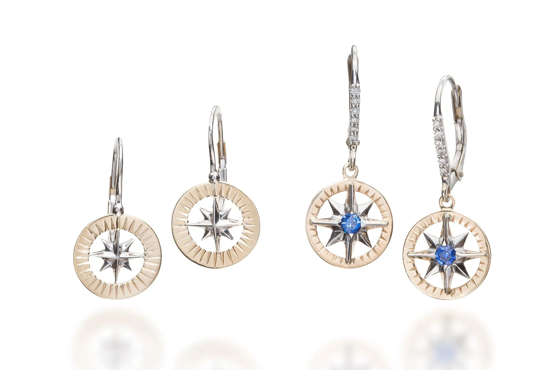 Compass Rose Classic Medium 14K Two-Tone Gold Lever Back Earrings