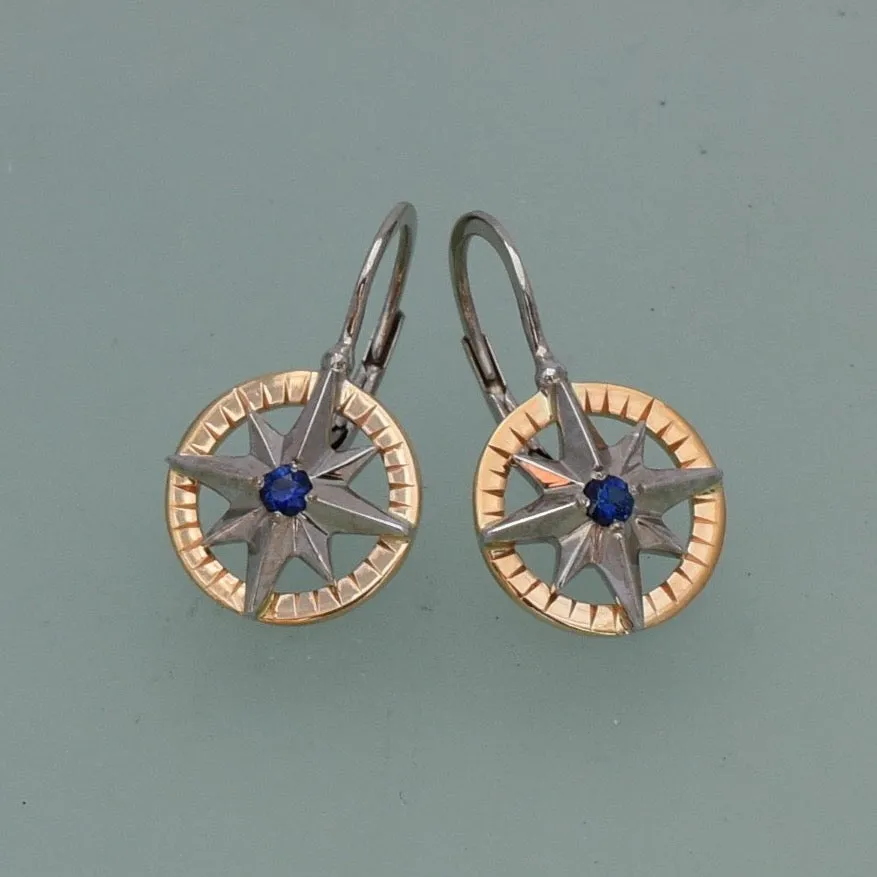 Compass Rose Classic Medium 14K Two-Tone Gold Lever Back Earrings
