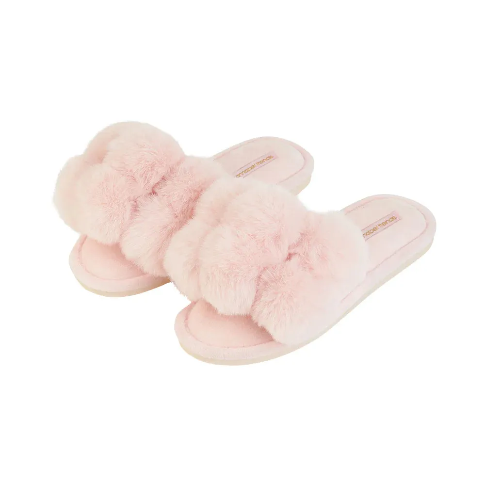 Cosy Luxe Pom Pom Slippers Pink Medium