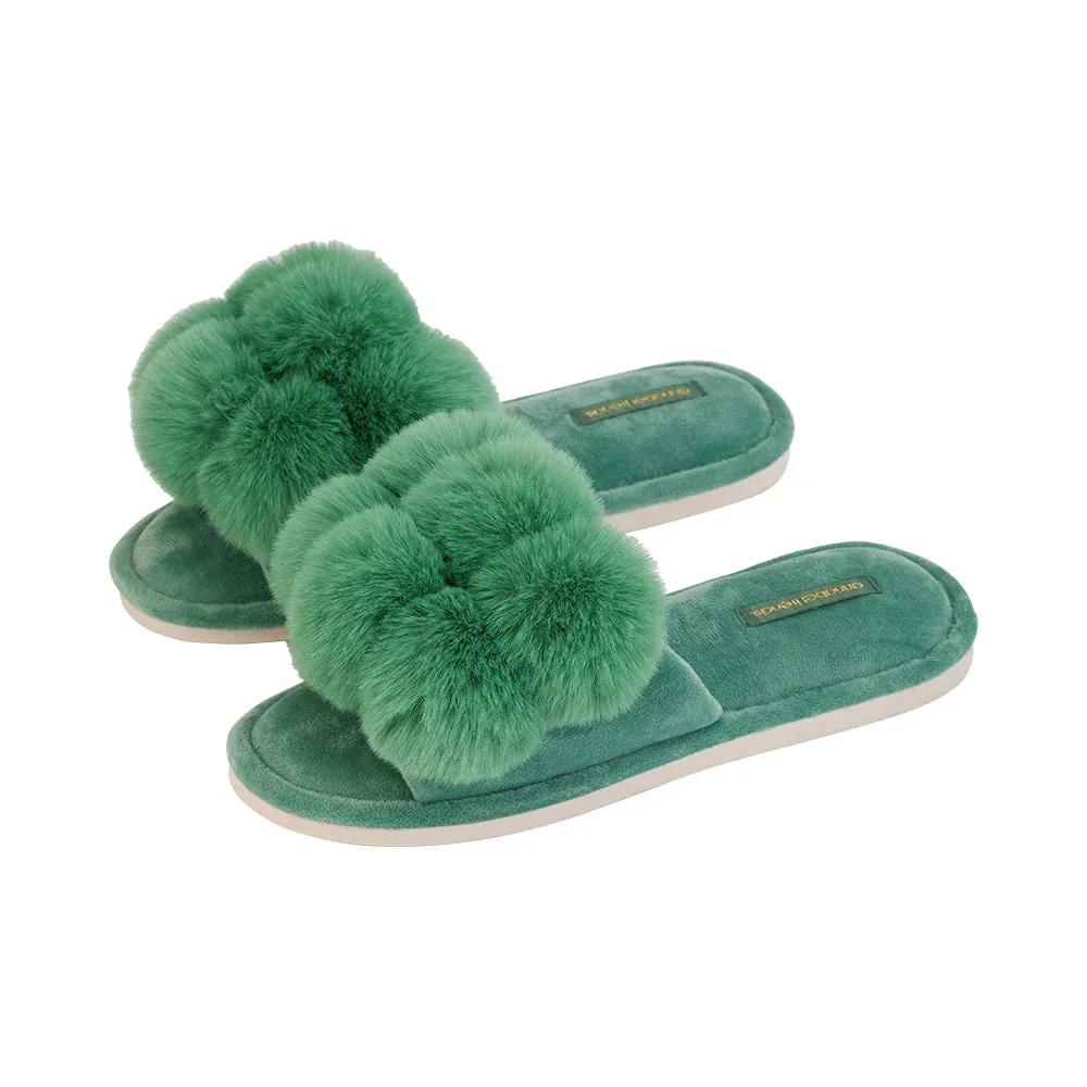 Cosy Luxe Pom Pom Slippers Spearmint Medium