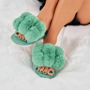 Cosy Luxe Pom Pom Slippers Spearmint Medium