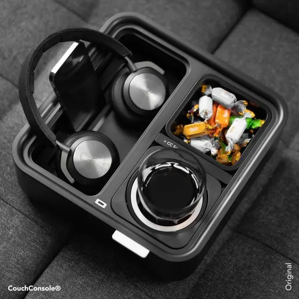 CouchConsole - Cup Holder with Phone Stand Tray (Light Orange)