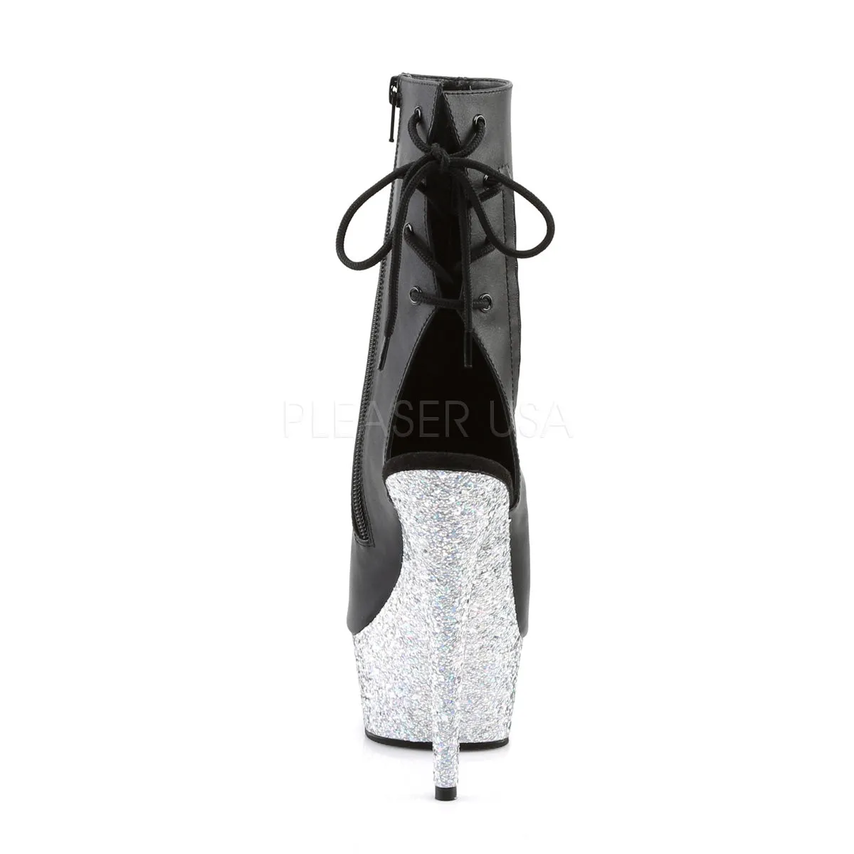 DELIGHT-1018LG  Black Faux Leather/Silver Multi Glitter