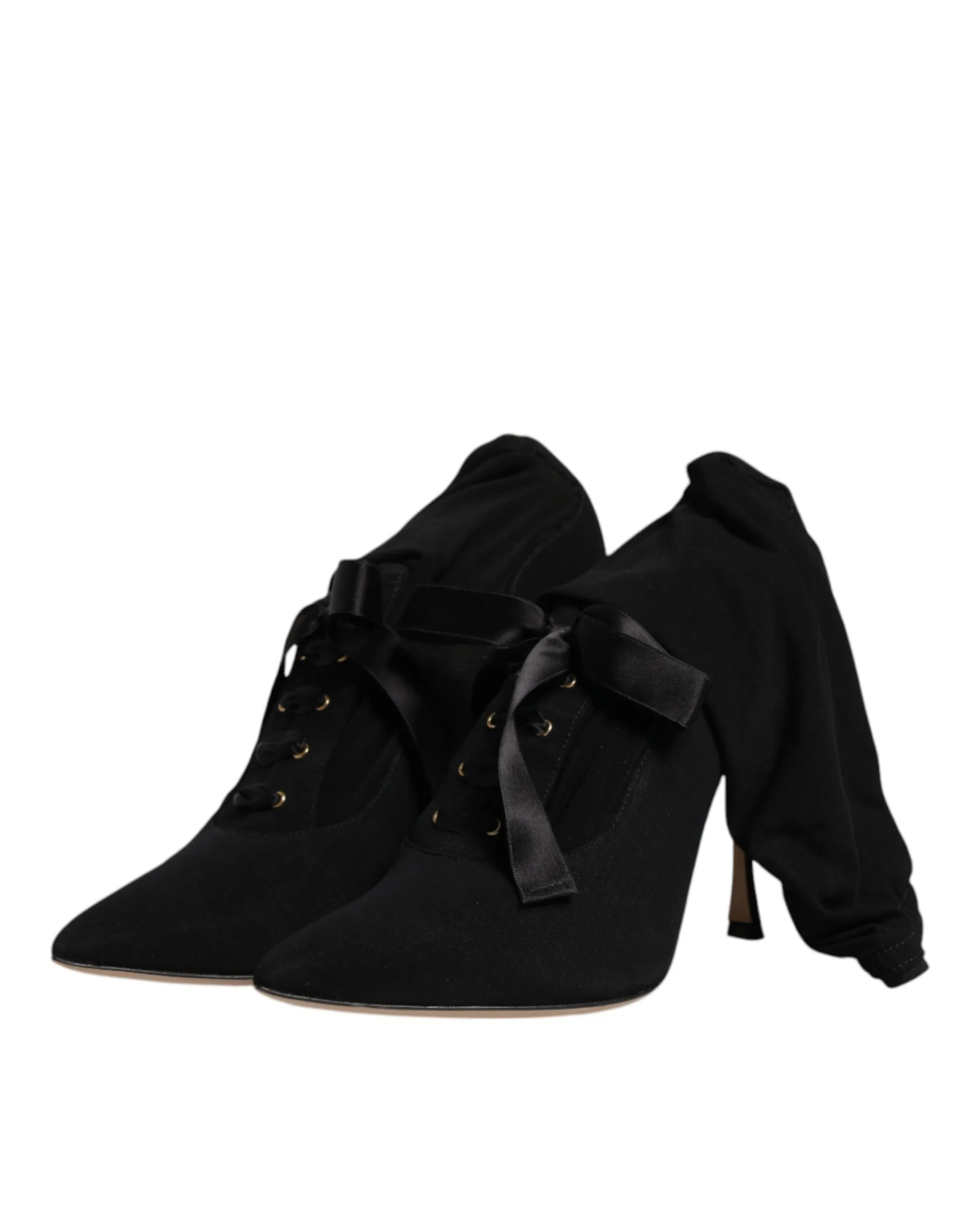 Dolce&Gabbana Women Black Boots 100% Leather Lace Up Mid Calf Booties Sz EU 40.5